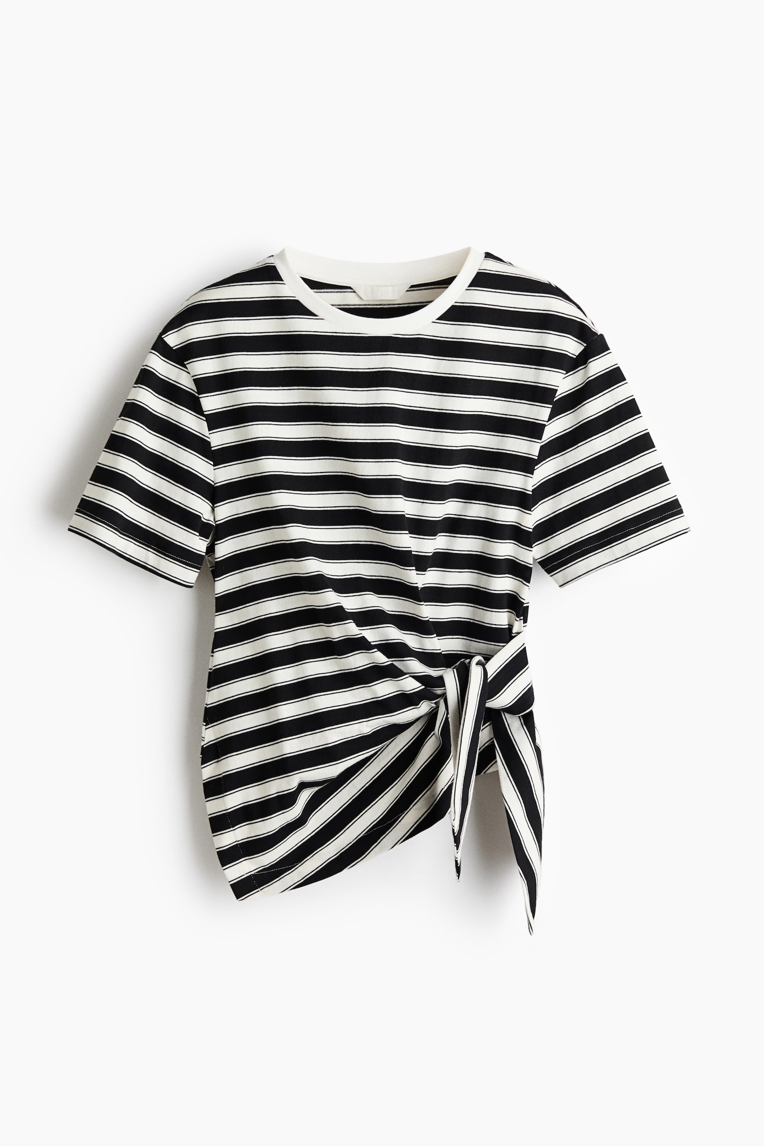 Tie-Detail T-Shirt - White/black striped/White/Gray melange - 1