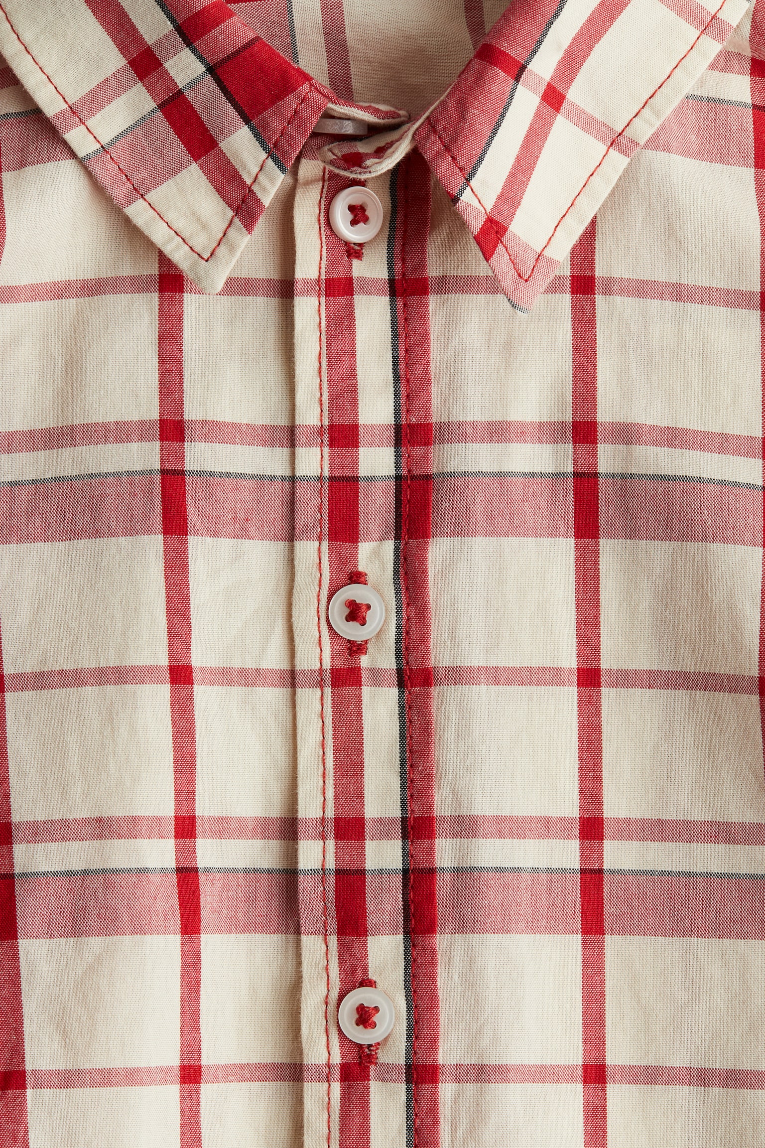 Short-sleeved cotton shirt - Beige/Red checked/Red - 2