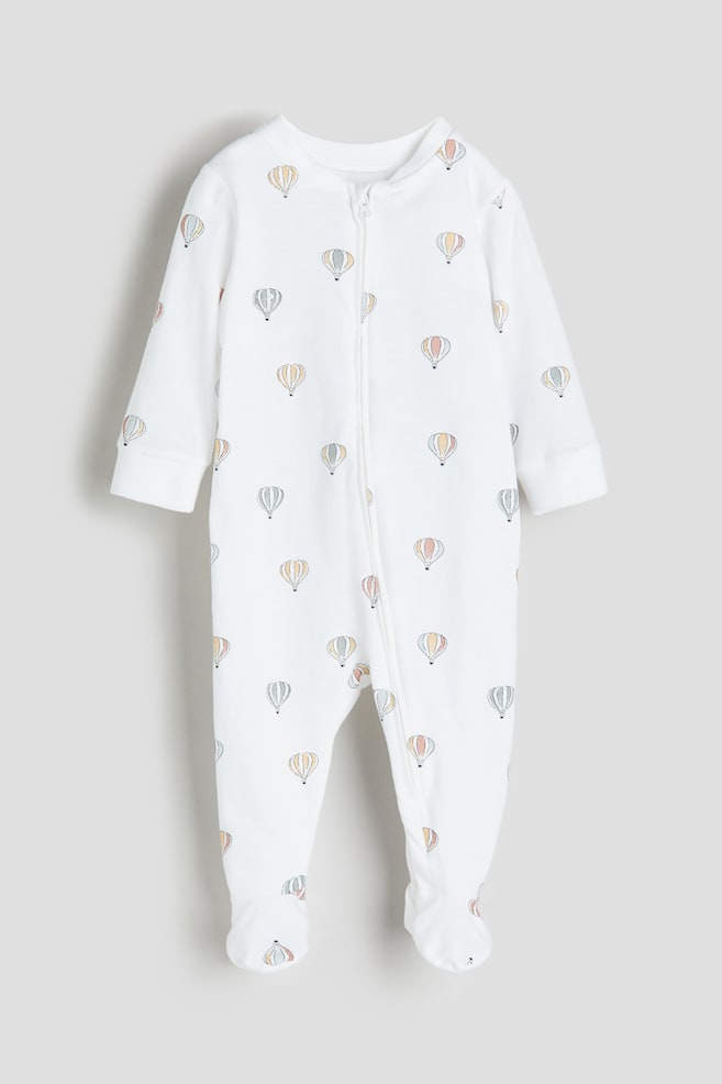 Pyjama avec pieds - Blanc/montgolfières/Vert clair/rayé/Blanc/girafes/Beige clair/fleuri - 1