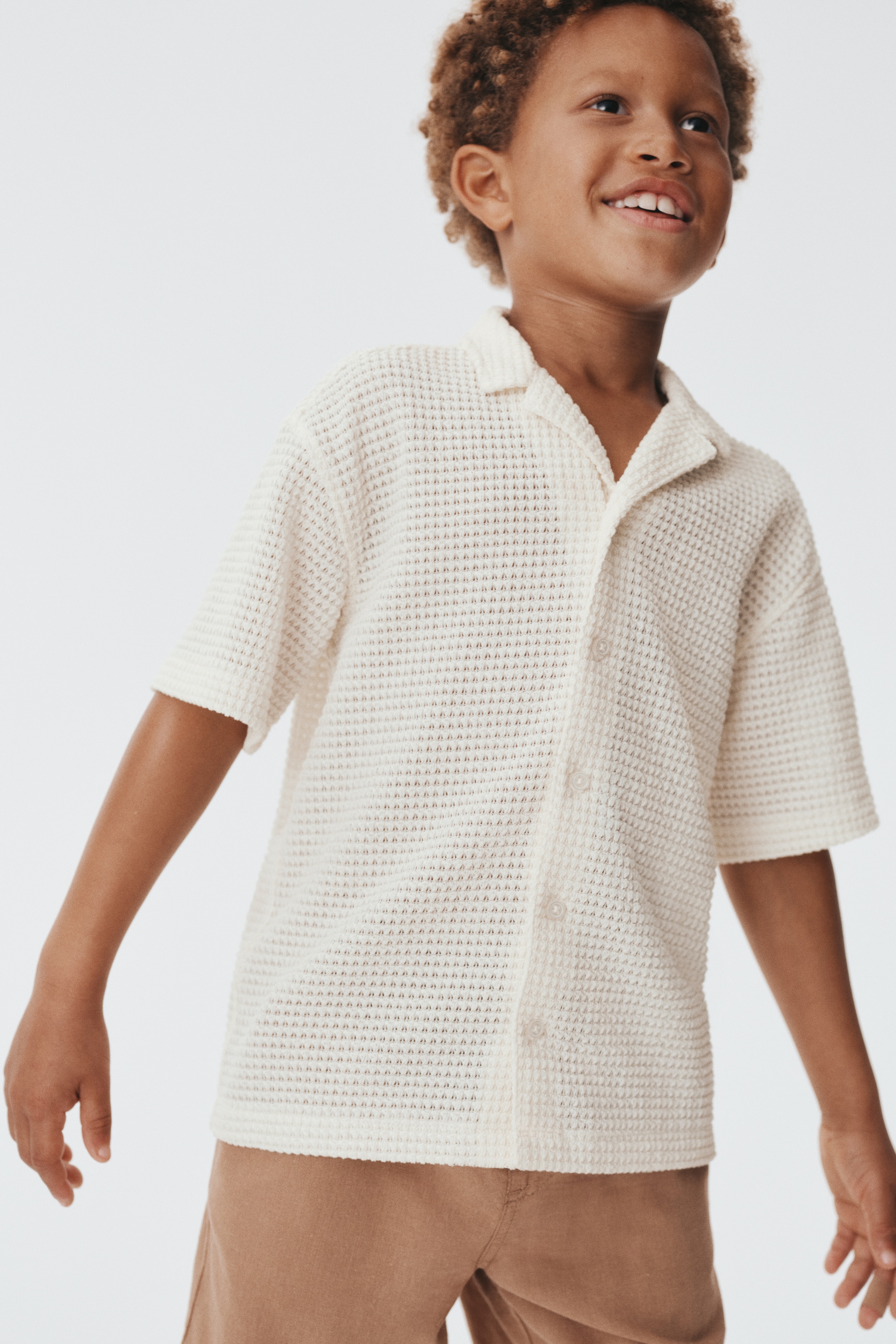 Erkek Yaka Tekstüre Triko Gömlek - Beyaz/Haki/Lacivert