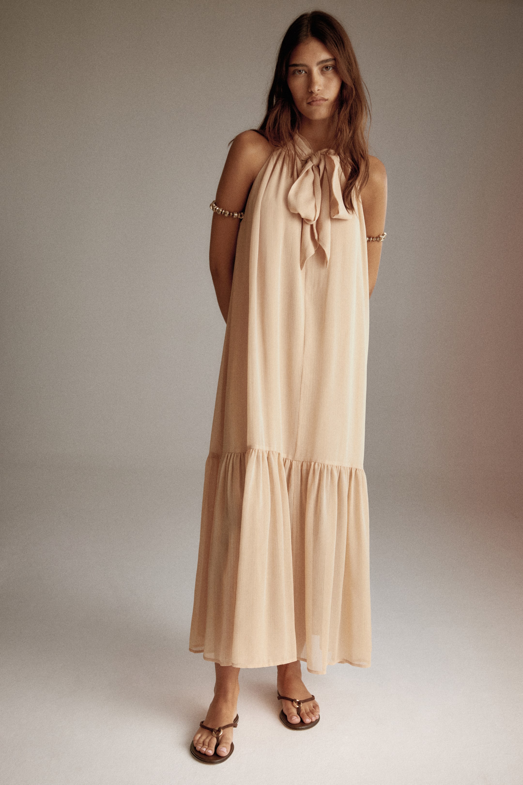 View larger image: Bow-collar maxi dress - Beige - Ladies | H&M IN 2