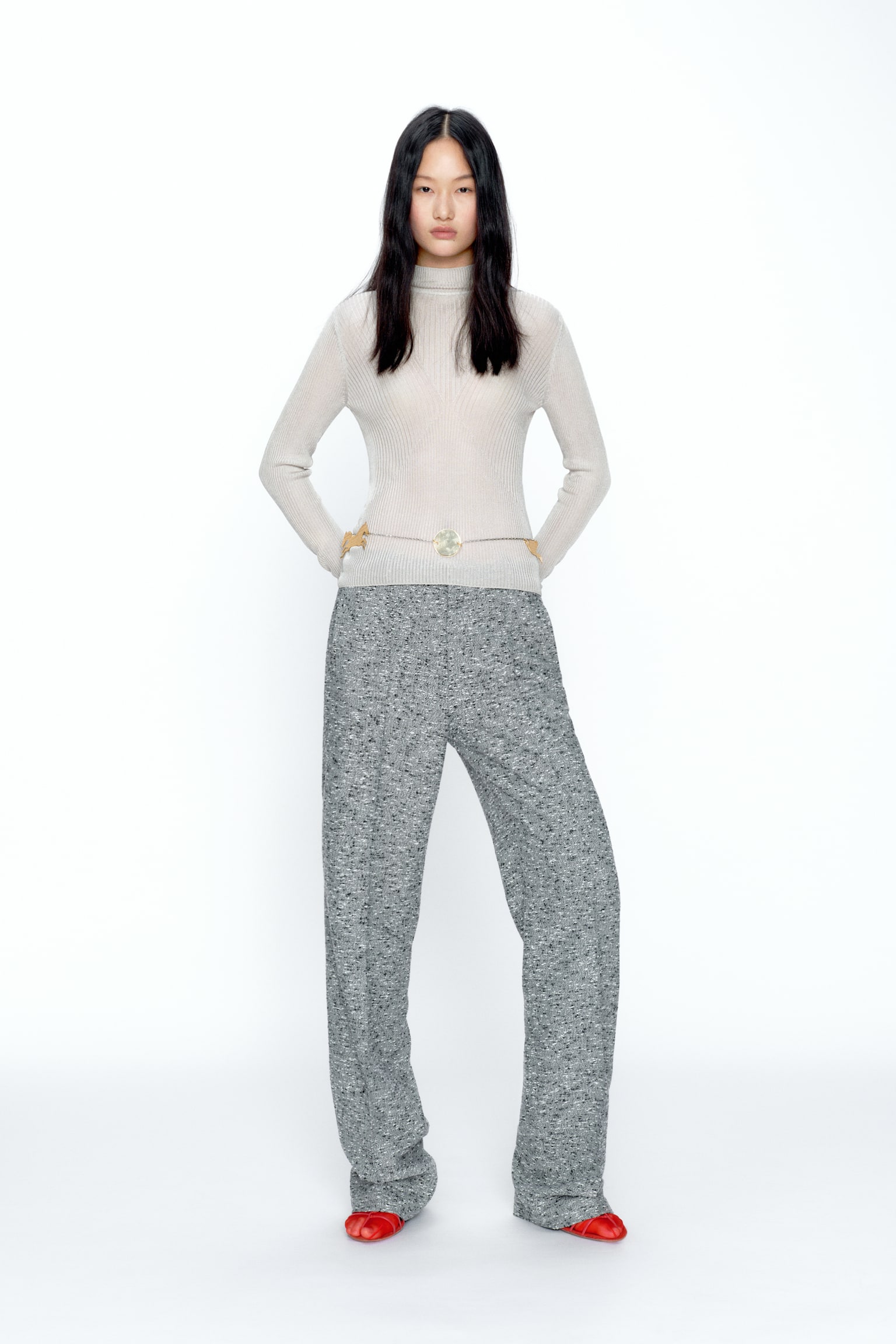 Rib-knit top - Light grey/Light pink/Black - 6