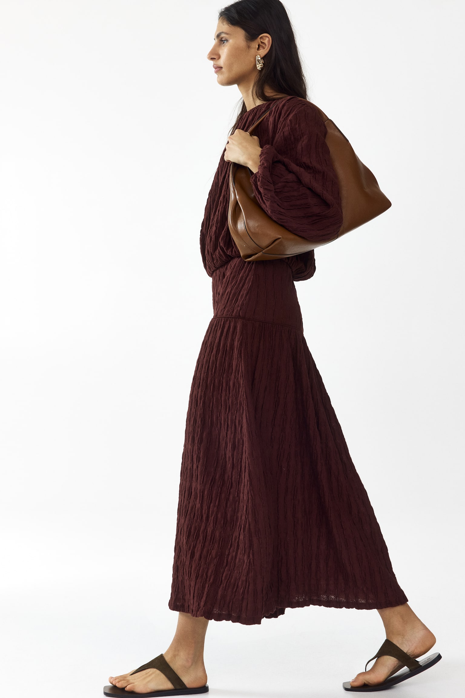 Textured jersey midi skirt - Dark brown/Cream - 5