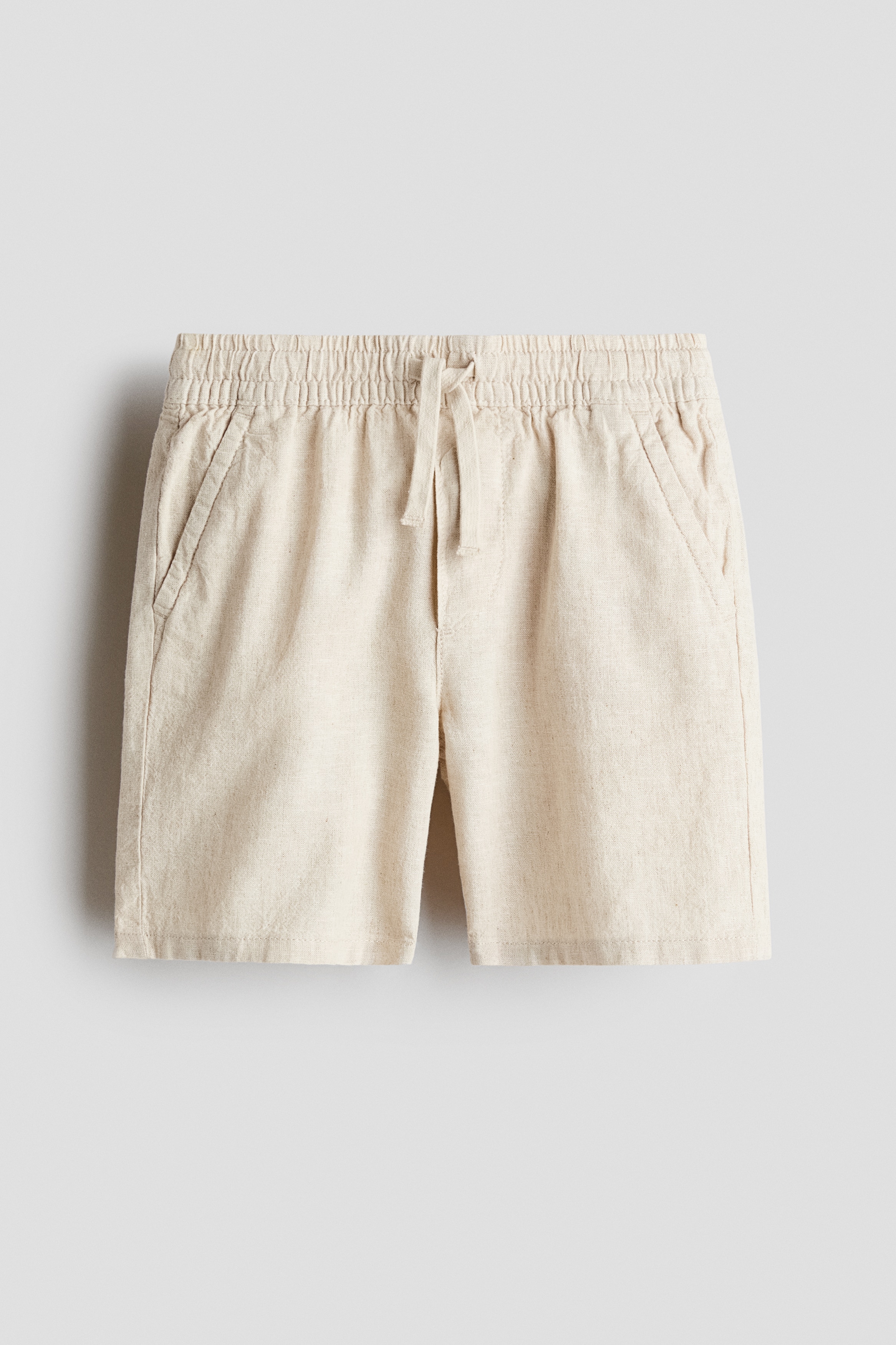 Linen-blend drawstring shorts - Light beige
