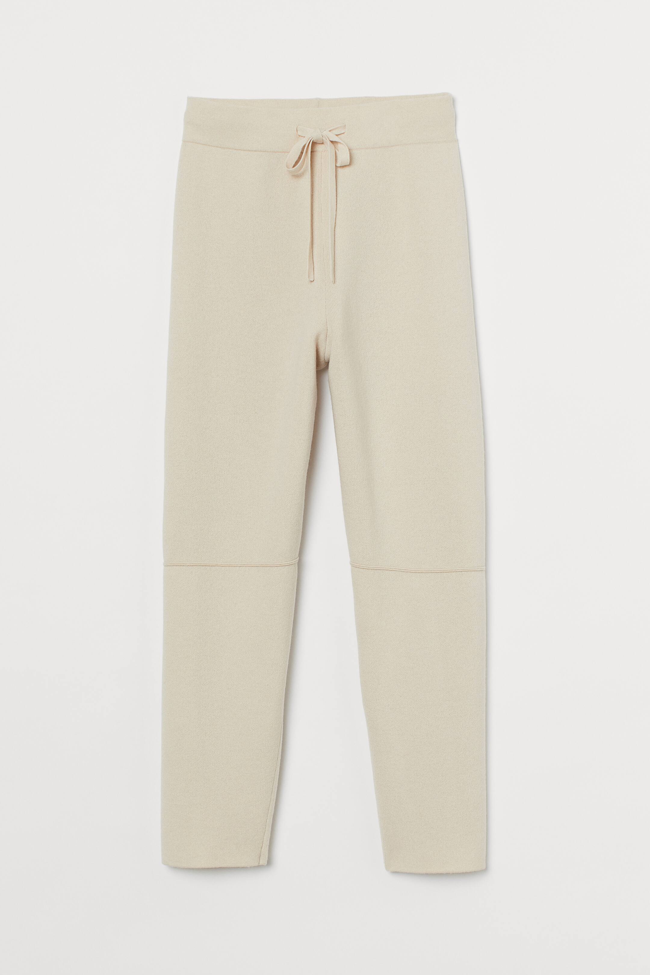 Fine-knit wool trousers - High waist - Ankle length - Light beige ...