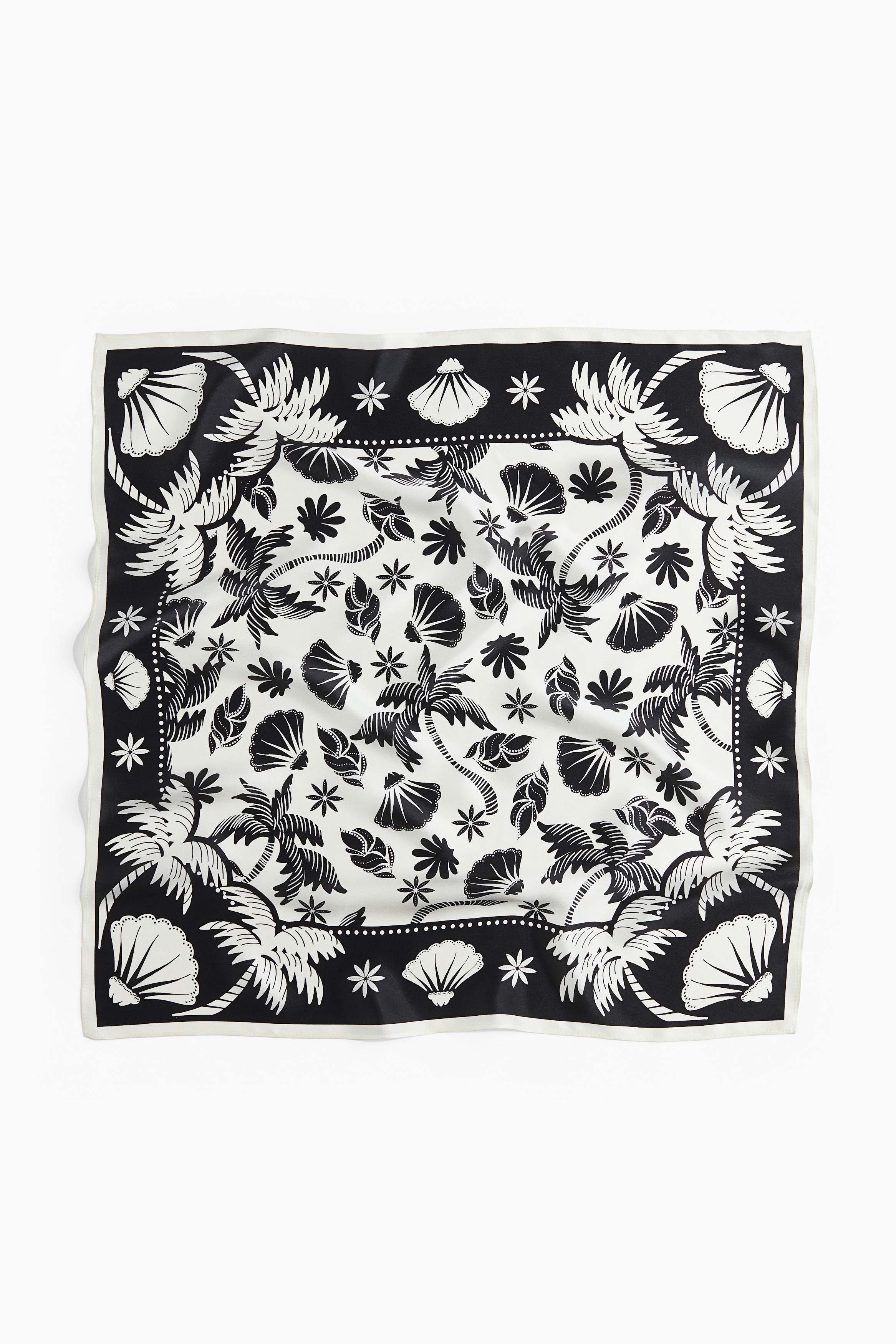 Print Silk Scarf - Black/Palm trees/Light beige/Khaki green/Cream/Floral
