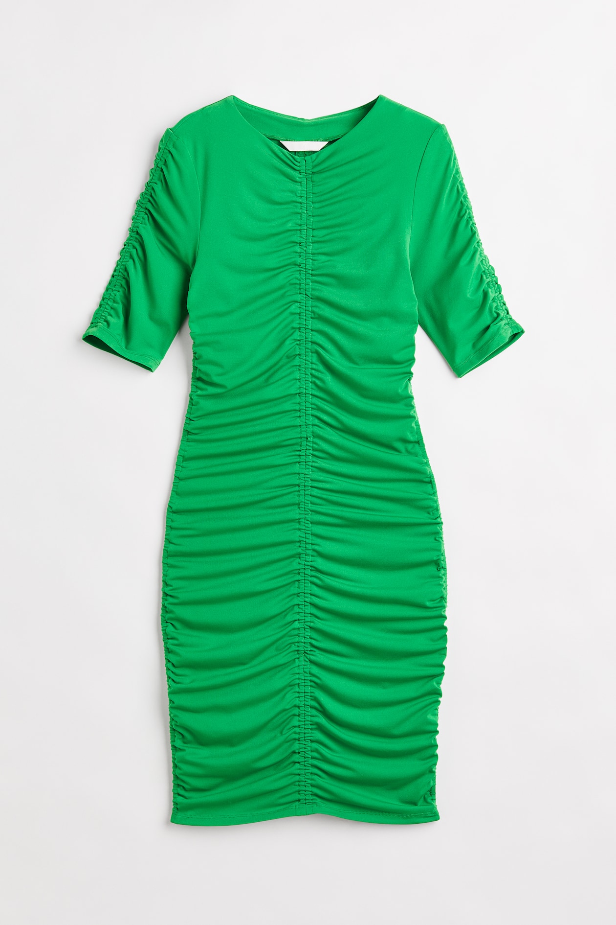 Robe froncée en jersey - Encolure ronde - Manches courtes - Vert ...