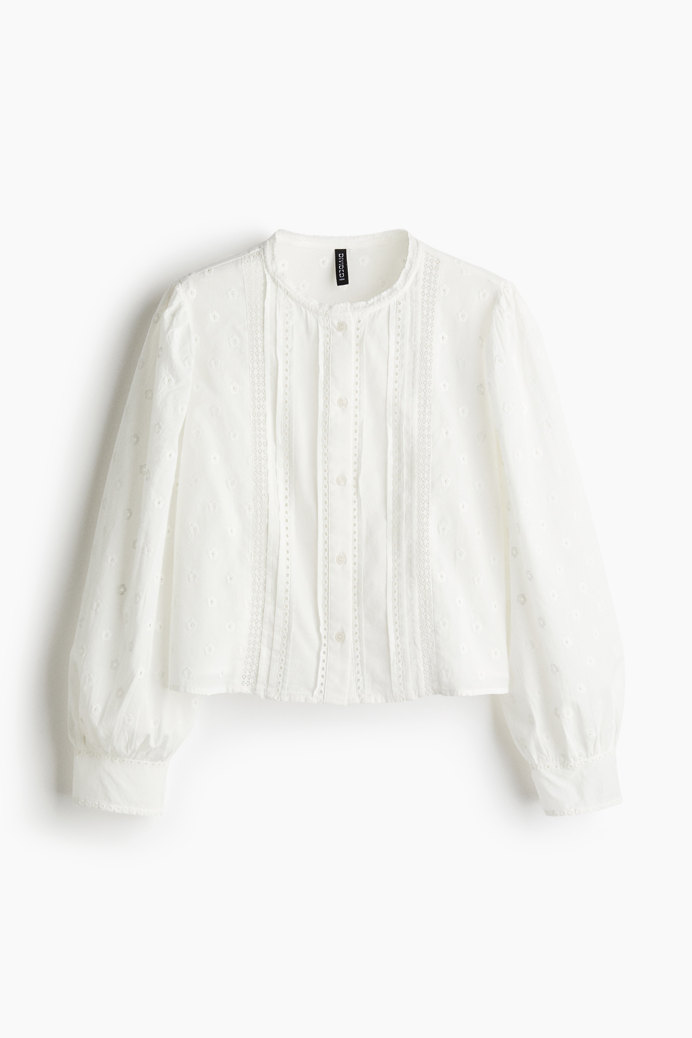 Nakış İşlemeli Bluz - Beyaz/Açık mavi