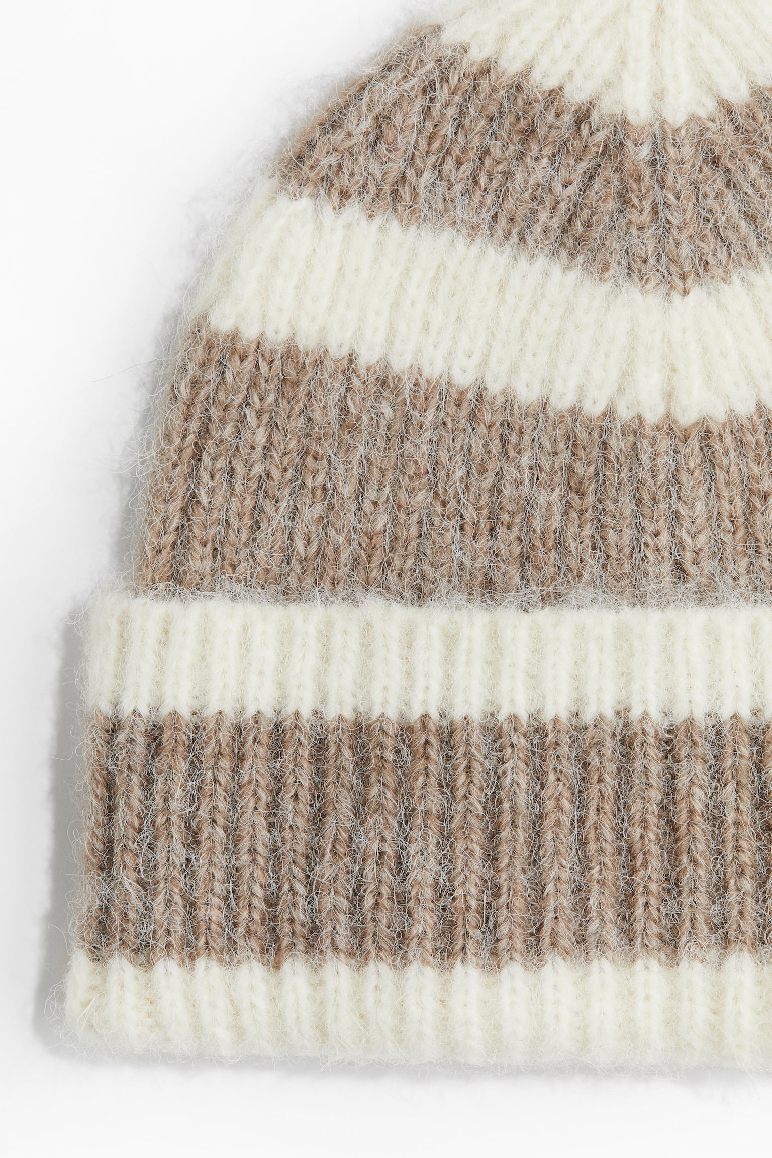 Rib-knit beanie - Cream/Striped - 2