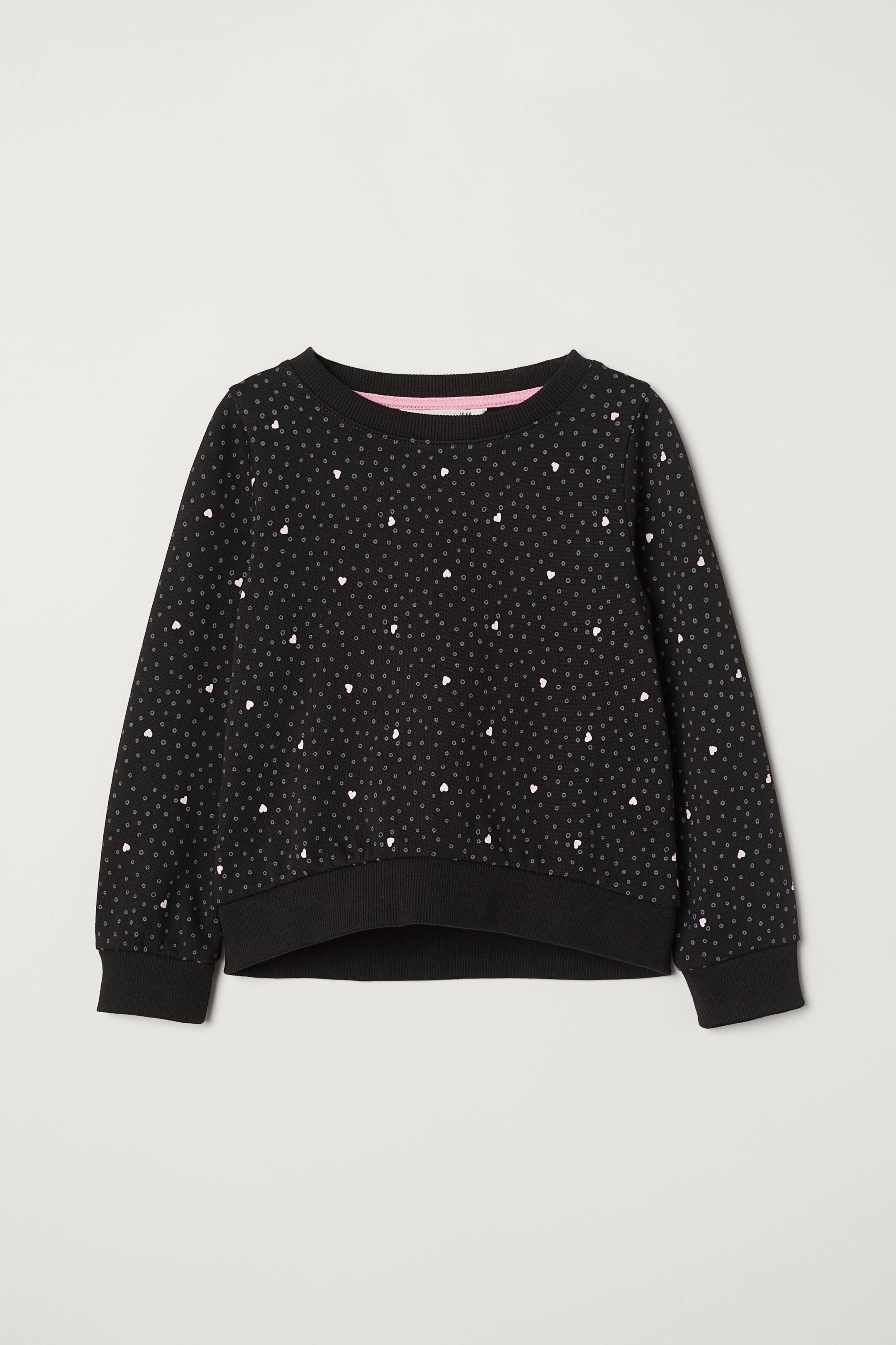 View larger image: Printed sweatshirt - Black/Hearts - Kids | H&M 1