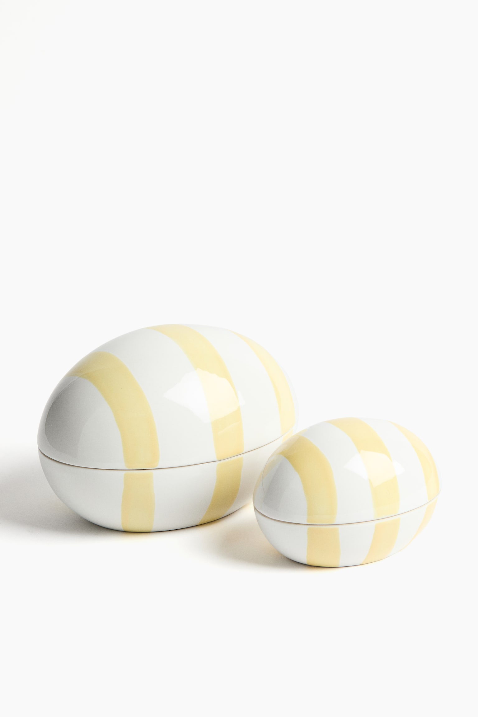 Small egg-shaped ceramic jar - White/Yellow striped - 4