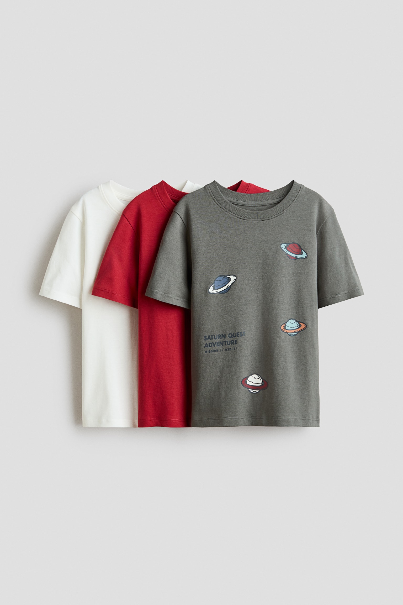 3-Pack Cotton T-Shirts - Red/Saturn Quest/Dark green/Unite/Navy blue/yellow/Dark gray/dinosaurs/Light blue/Dino Fun/Dark red/dogs
