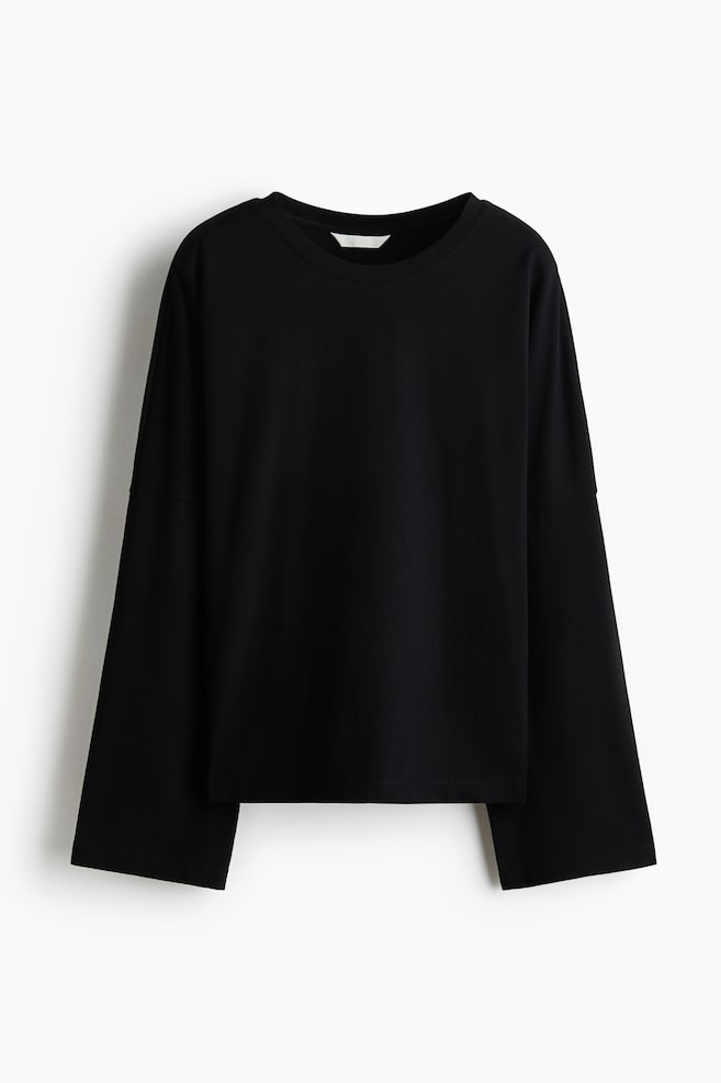 Maglia in cotone a maniche lunghe - Nero/Crema/Viola polvere/Marrone ruggine/Beige polvere chiaro - 1