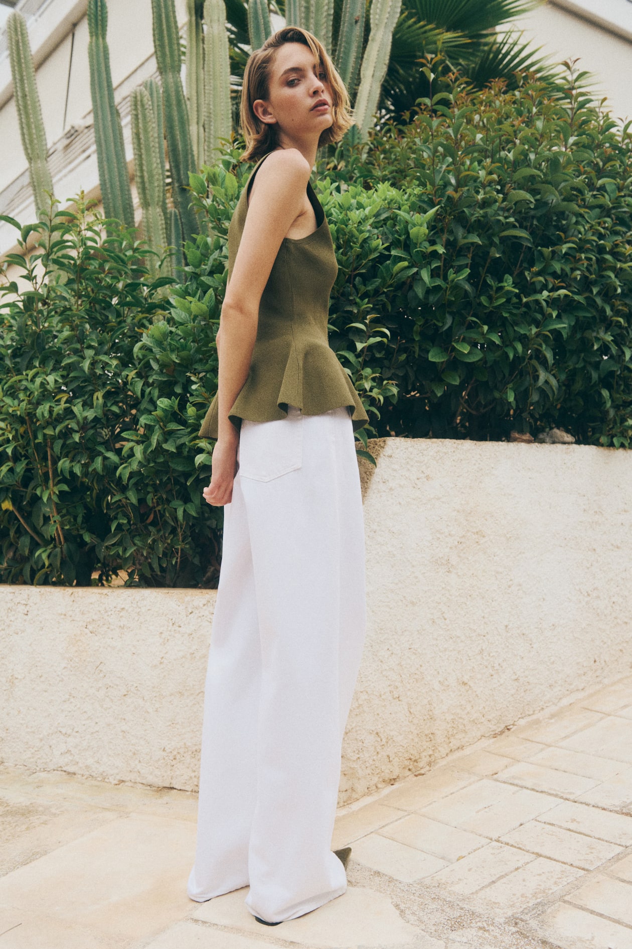 Rib-Knit Peplum Sleeveless Top - image 2