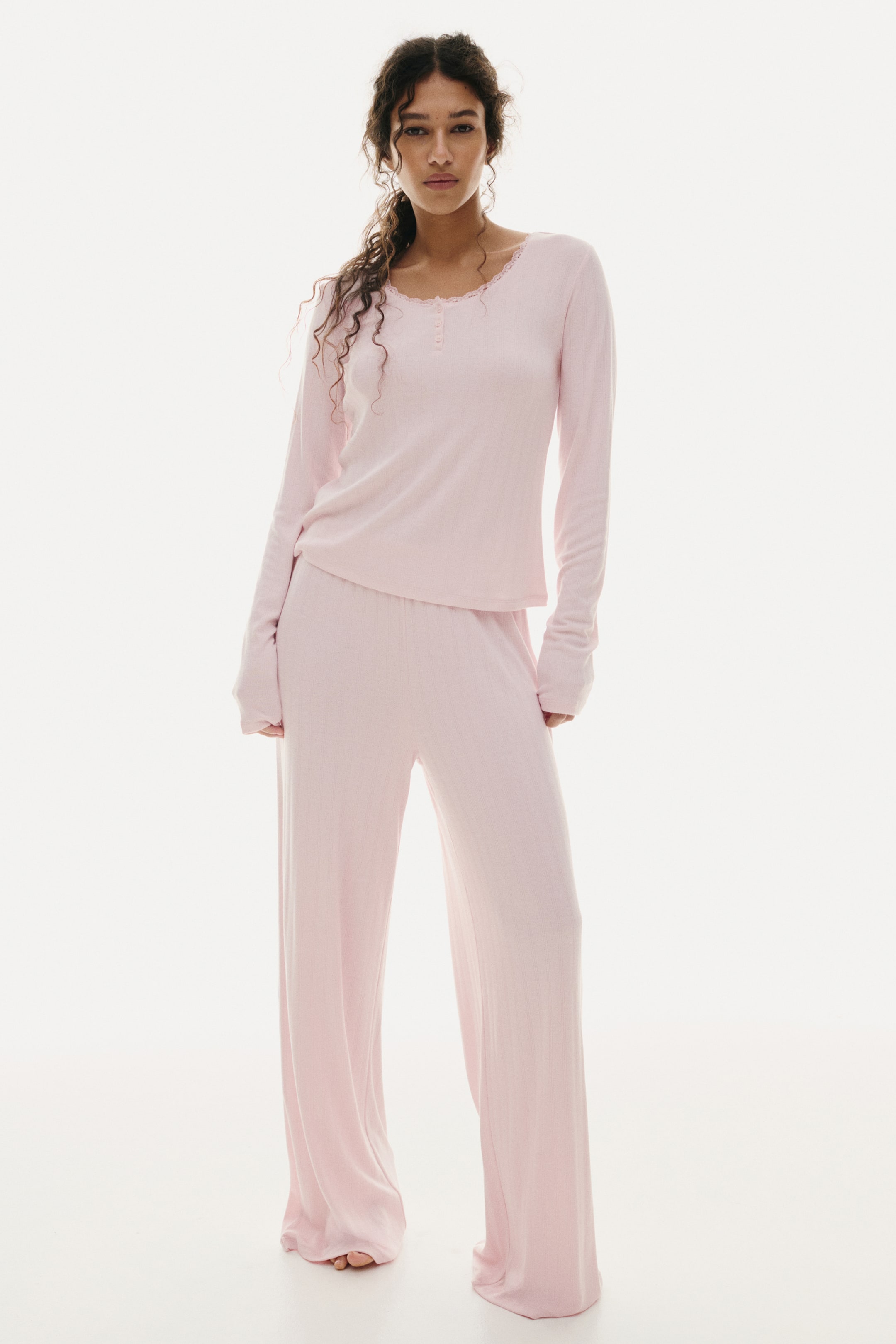 View larger image: Pointelle jersey pyjamas - Light pink - Ladies | H&M GB 2