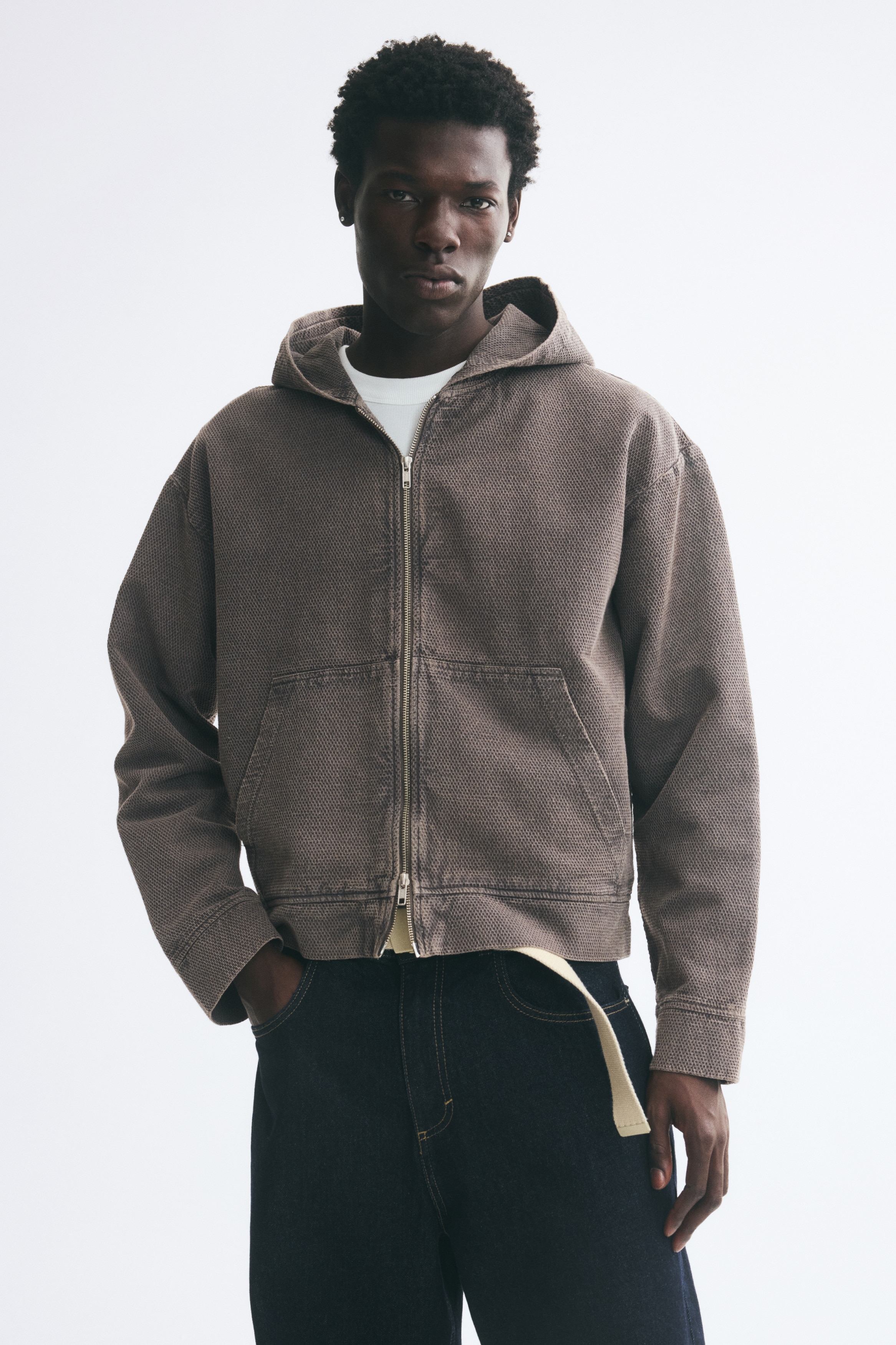 Hooded zip-through overshirt