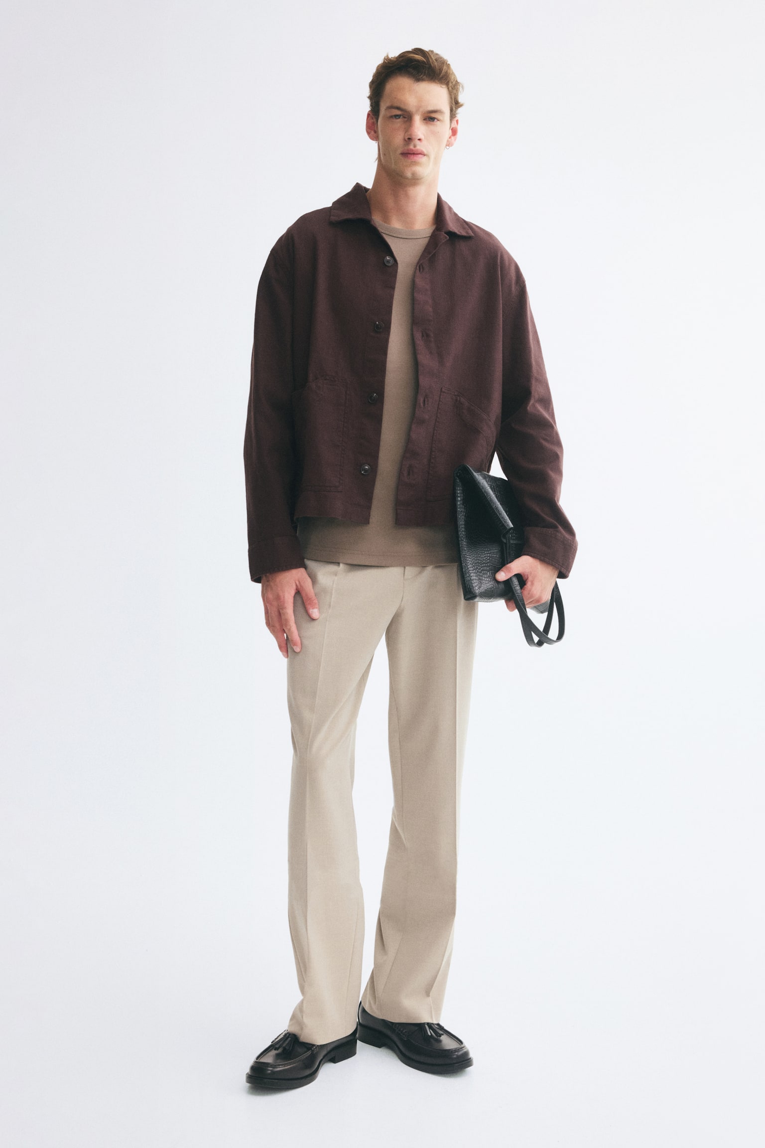 Мужская рубашка H&M Cotton Resort Overshirt, цвет: Тёмный коричневый — фото 3