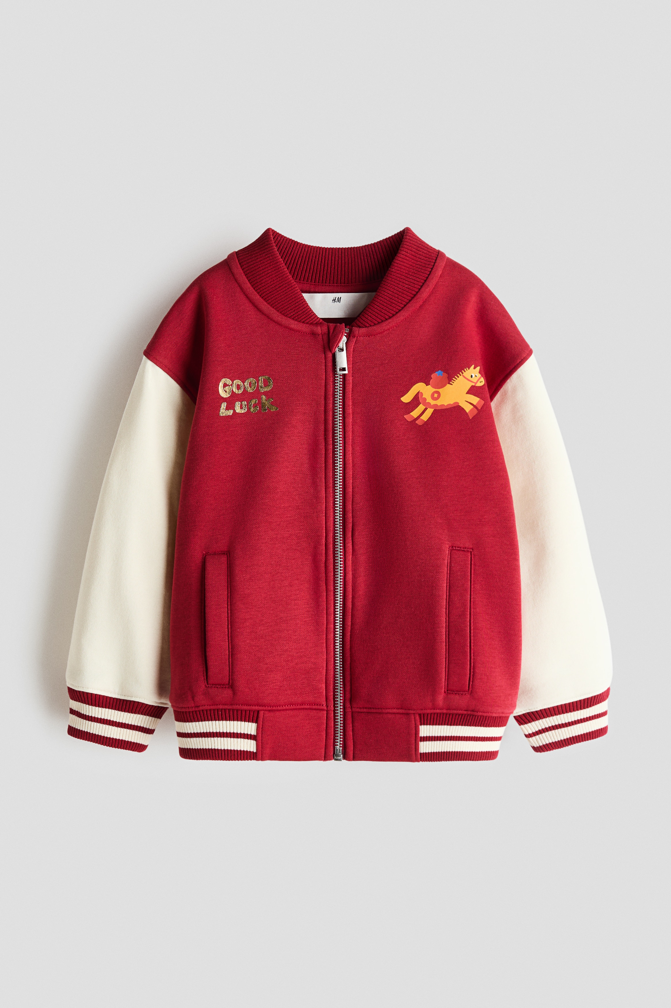 Print-motif baseball jacket - Red/Horse