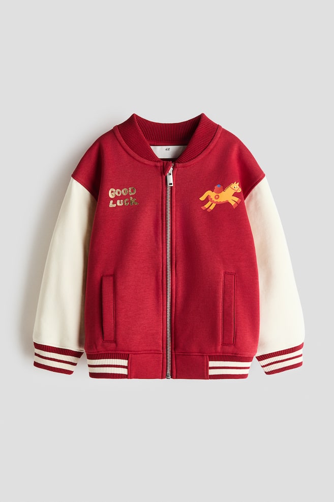 Print-motif baseball jacket - Red/Horse - 1