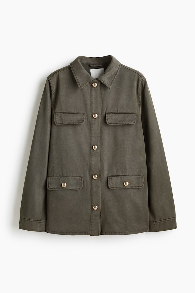 Twill utility jacket - Dark khaki green - 1