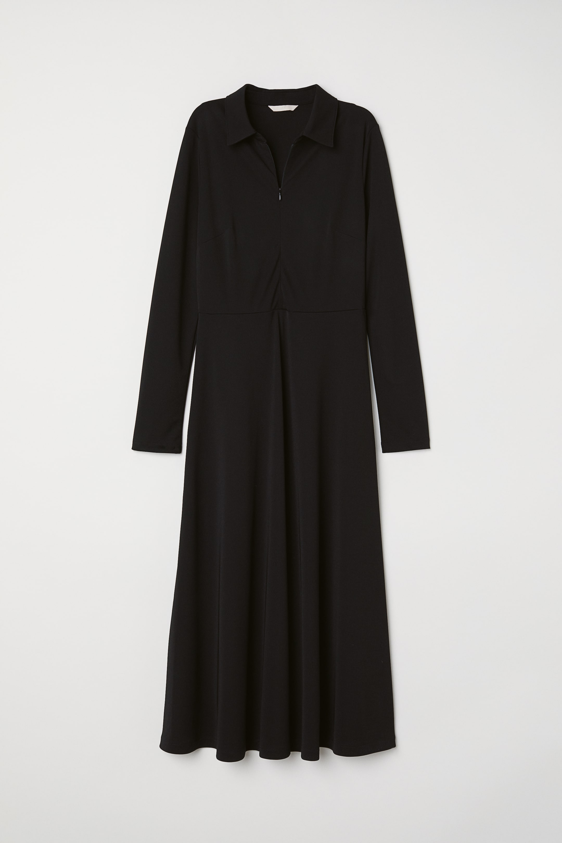 Jersey dress with a collar - Long sleeve - Midi - Black - Ladies | H&M GB