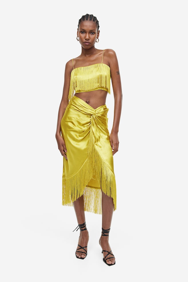 Fringed satin cropped top - Yellow - 3