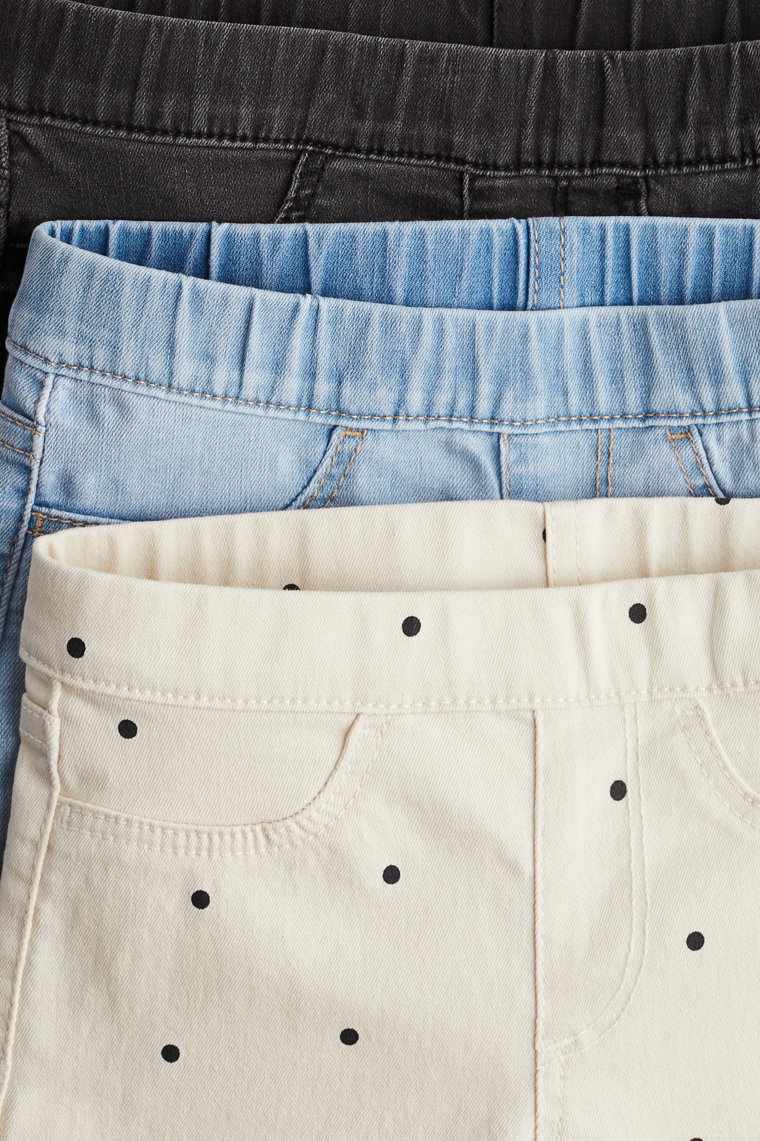 3-pack Denim Shorts - White/Spot/Light pink/Light denim blue/Denim blue/Dark denim blue/Dark denim blue/Light pink - 2