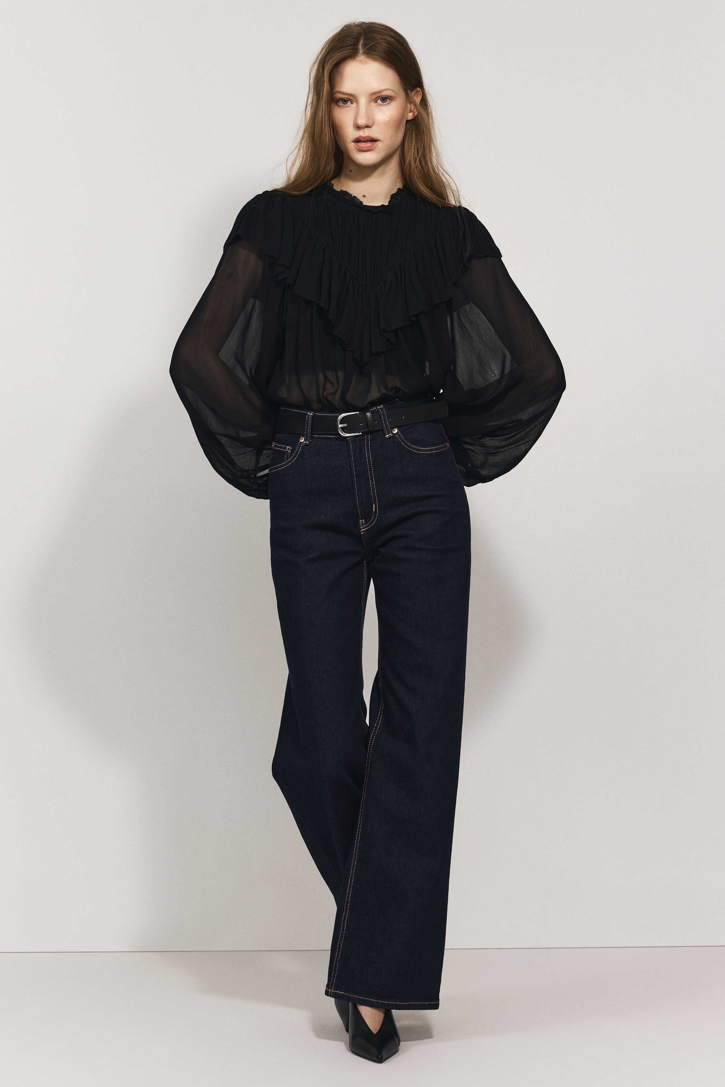 Frill-trimmed chiffon blouse