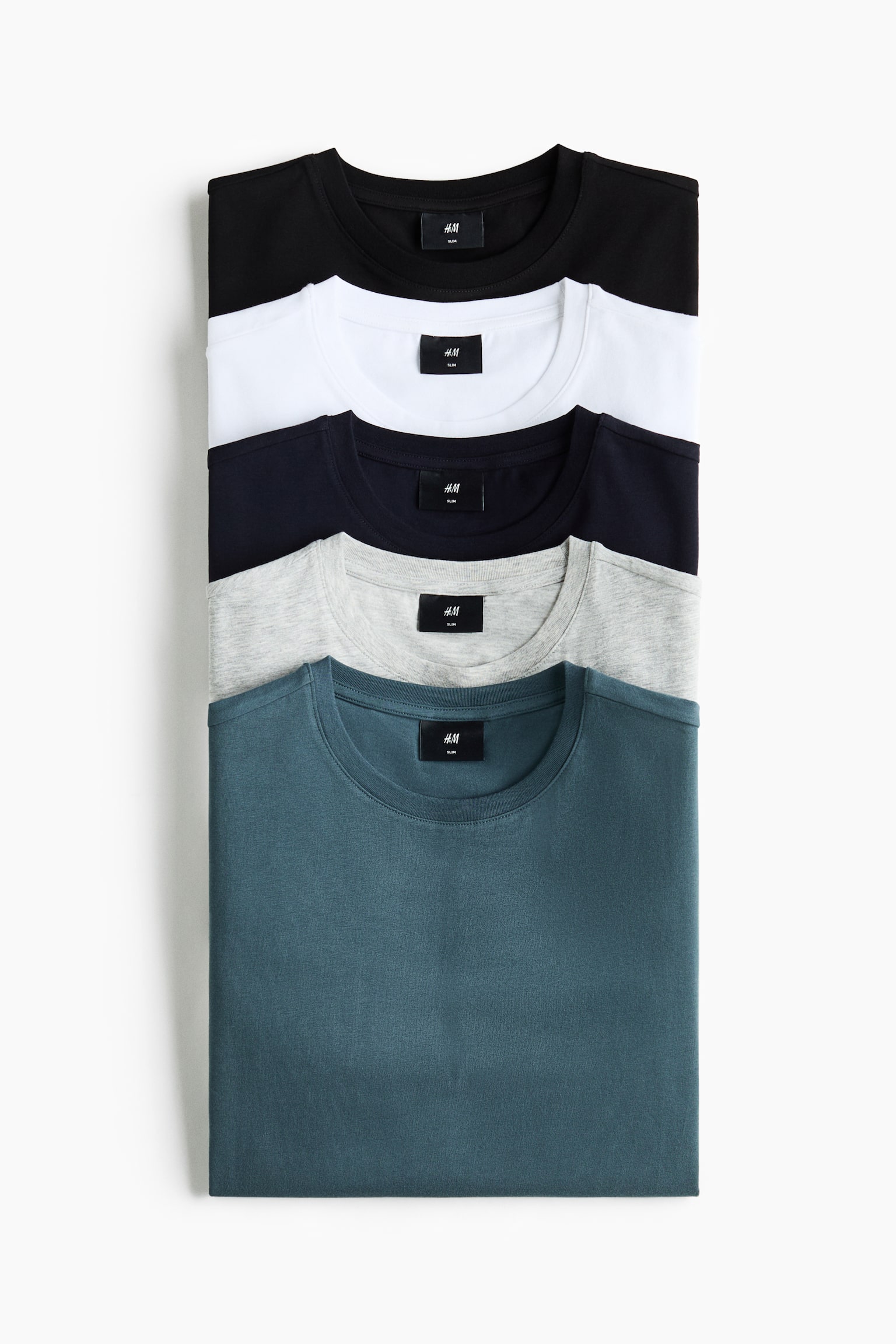 5er-Pack T-Shirts in Slim Fit - Dunkeltürkis/Weiß/Braun/Grau/Weiß/Schwarz/Khakigrün/Hellblau/Weiß/Grau/Weinrot