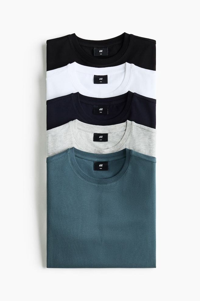 Lot de 5 T-shirts Coupe Amincie - Turquoise foncé/blanc/Blanc/noir/Brun/gris - 1