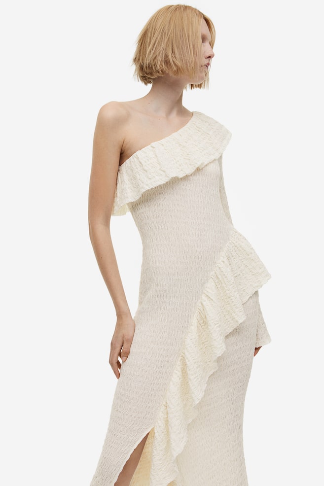Flounce-trimmed one-shoulder dress - Cream - 6