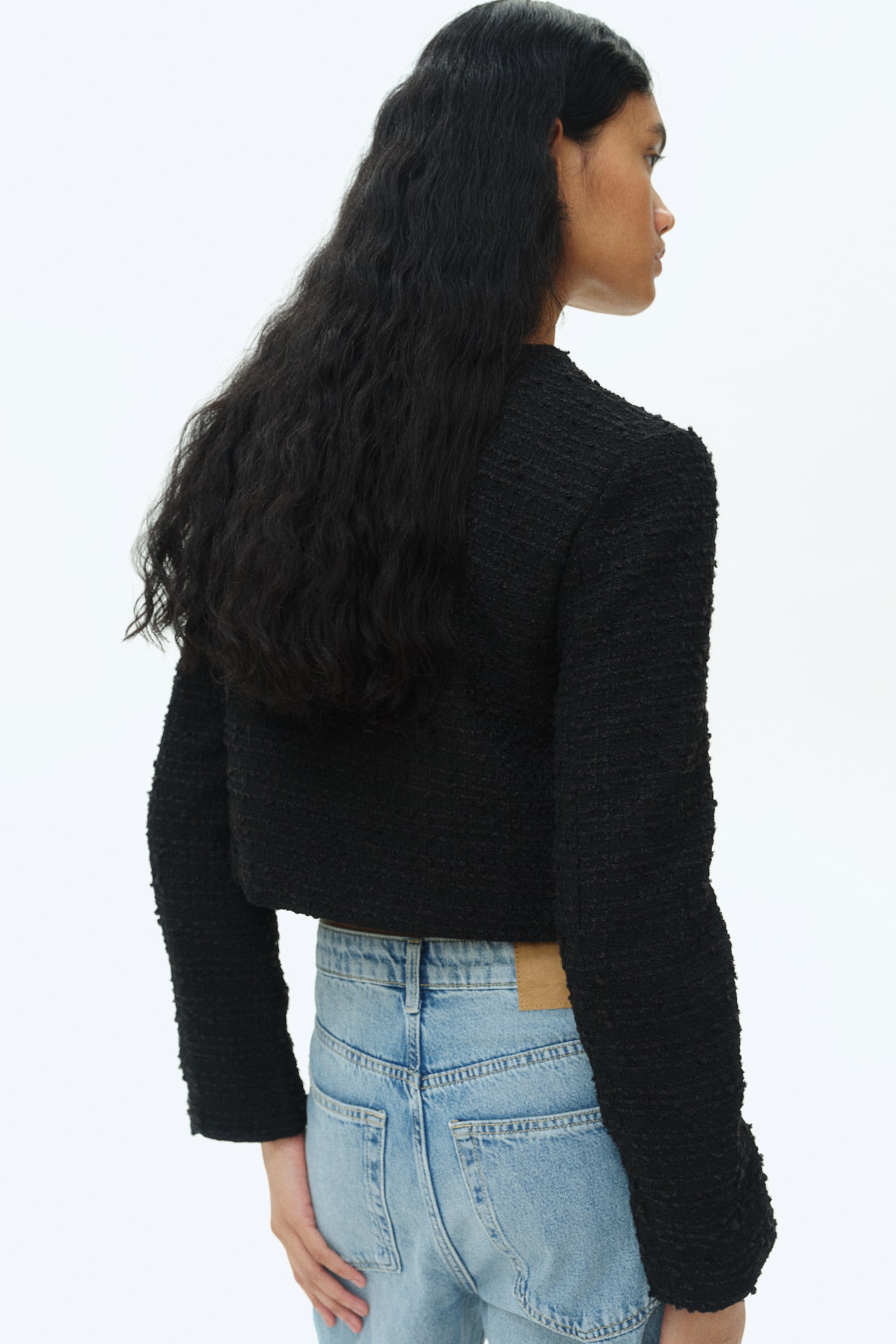 Short bouclé jacket - Black/Cream - 3