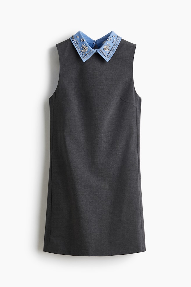 Embellished-collar A-line dress - Dark grey marl - 1