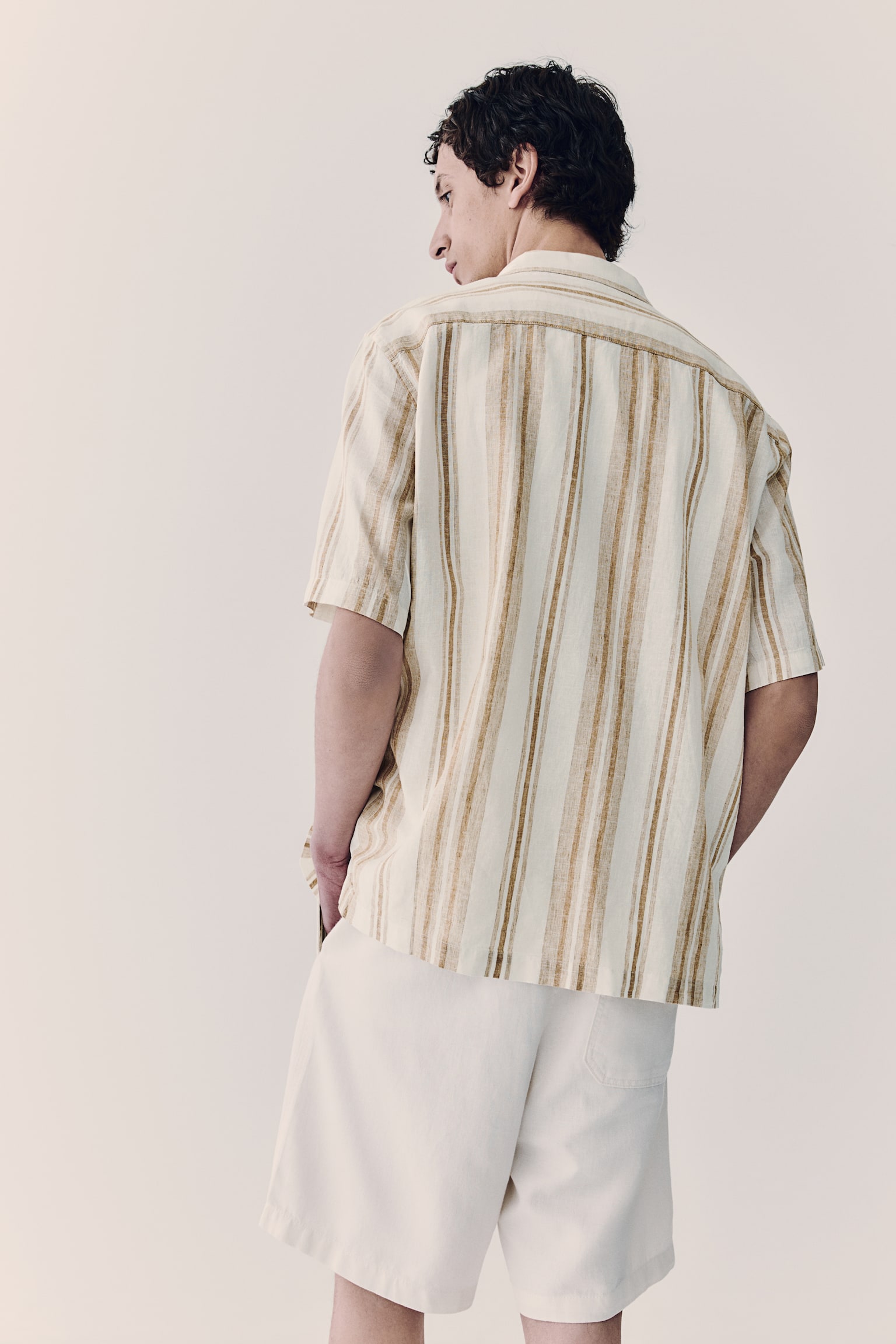 Regular Fit Linen-blend resort shirt - Beige/Striped/Grey/Striped/Green/Striped/Light blue/White striped - 5