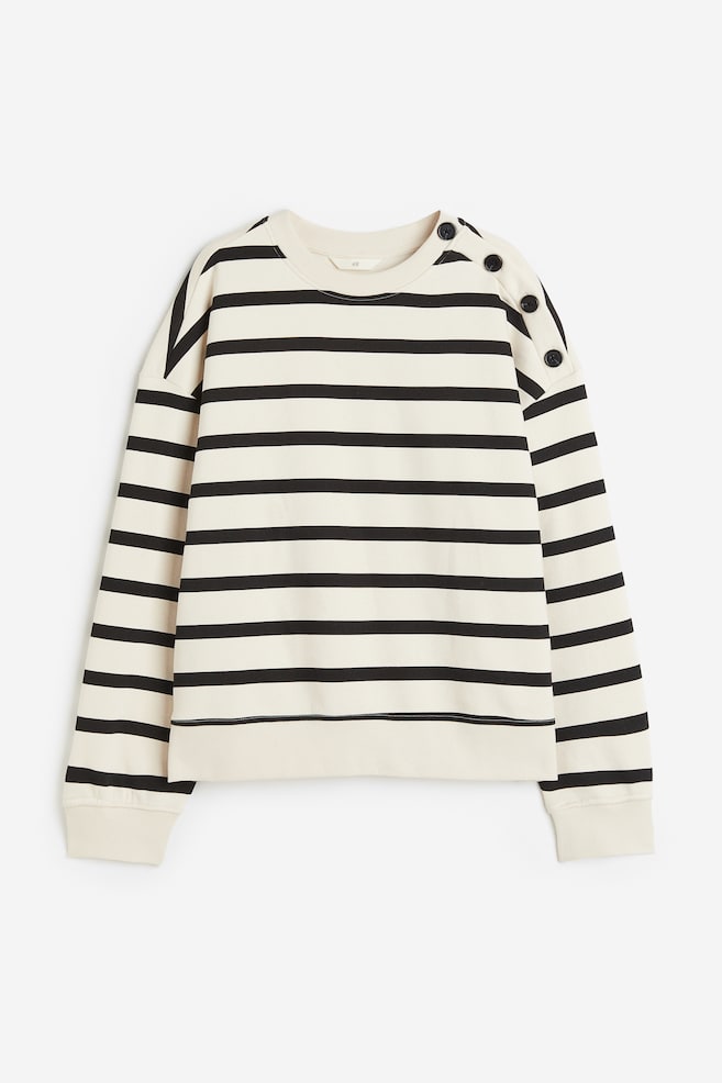 Button-detail sweatshirt - Light beige/Striped/Black/White striped - 2