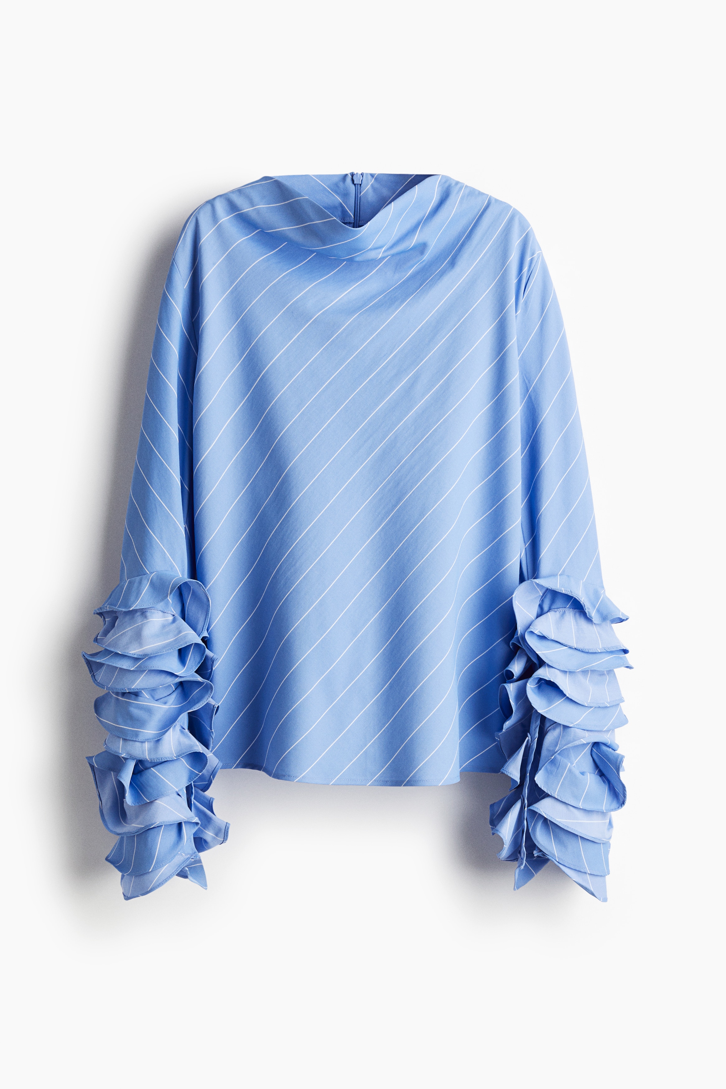 Ruffle-sleeve blouse - Blue/Striped - Ladies | H&M
