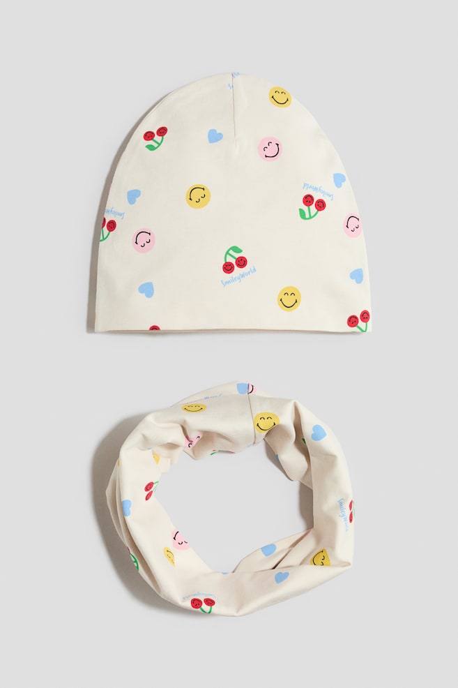 2-piece beanie and tube scarf set - Cream/SmileyWorld®/Dusty purple/Miffy - 1