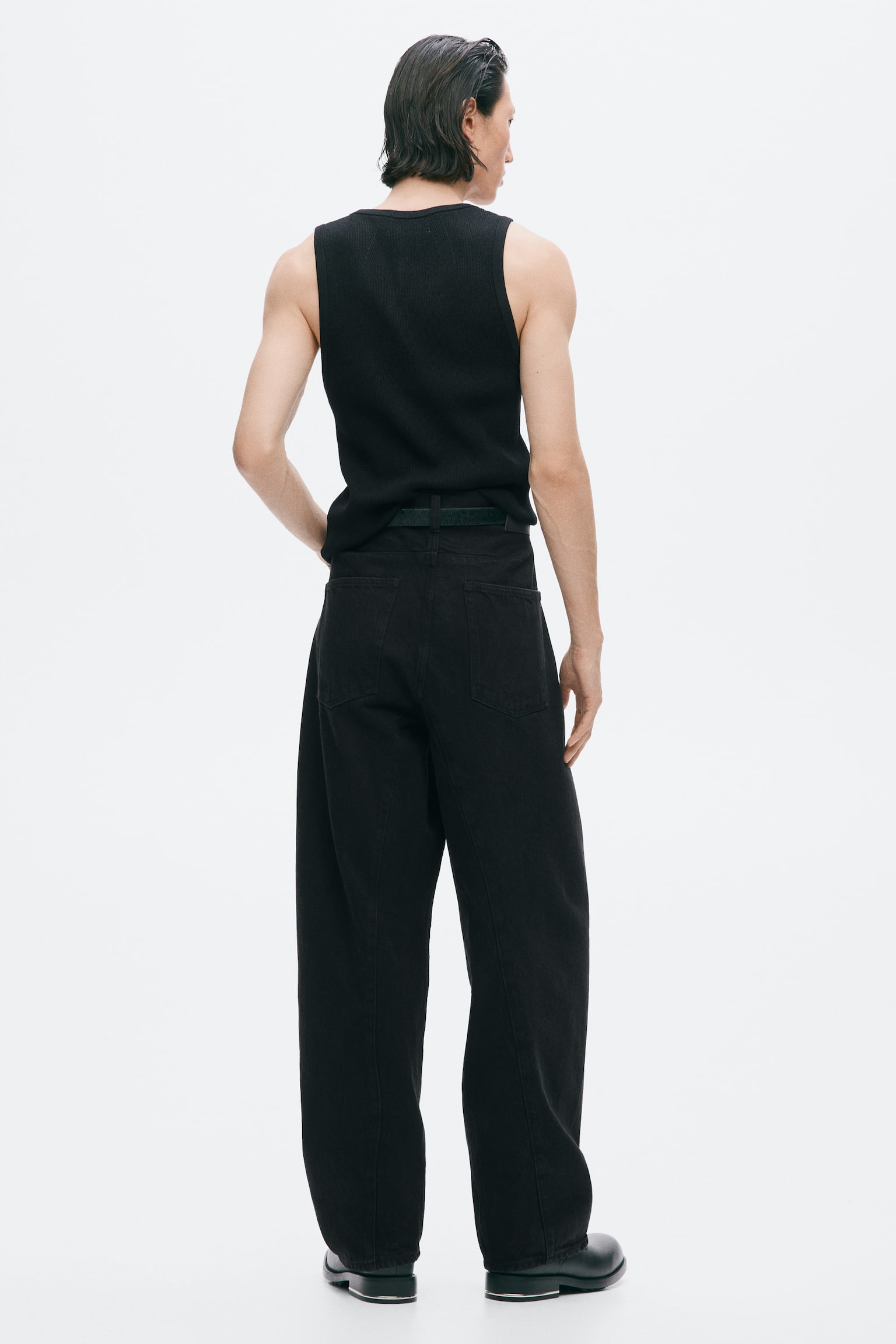 Мужские джинсы H&M Loose-Fit Barrel-Leg, цвет: Джинсовый чёрный — фото 5