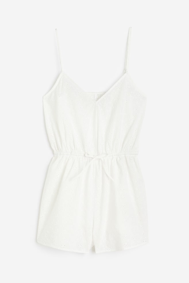 Playsuit med broderie anglaise - Hvid - 2