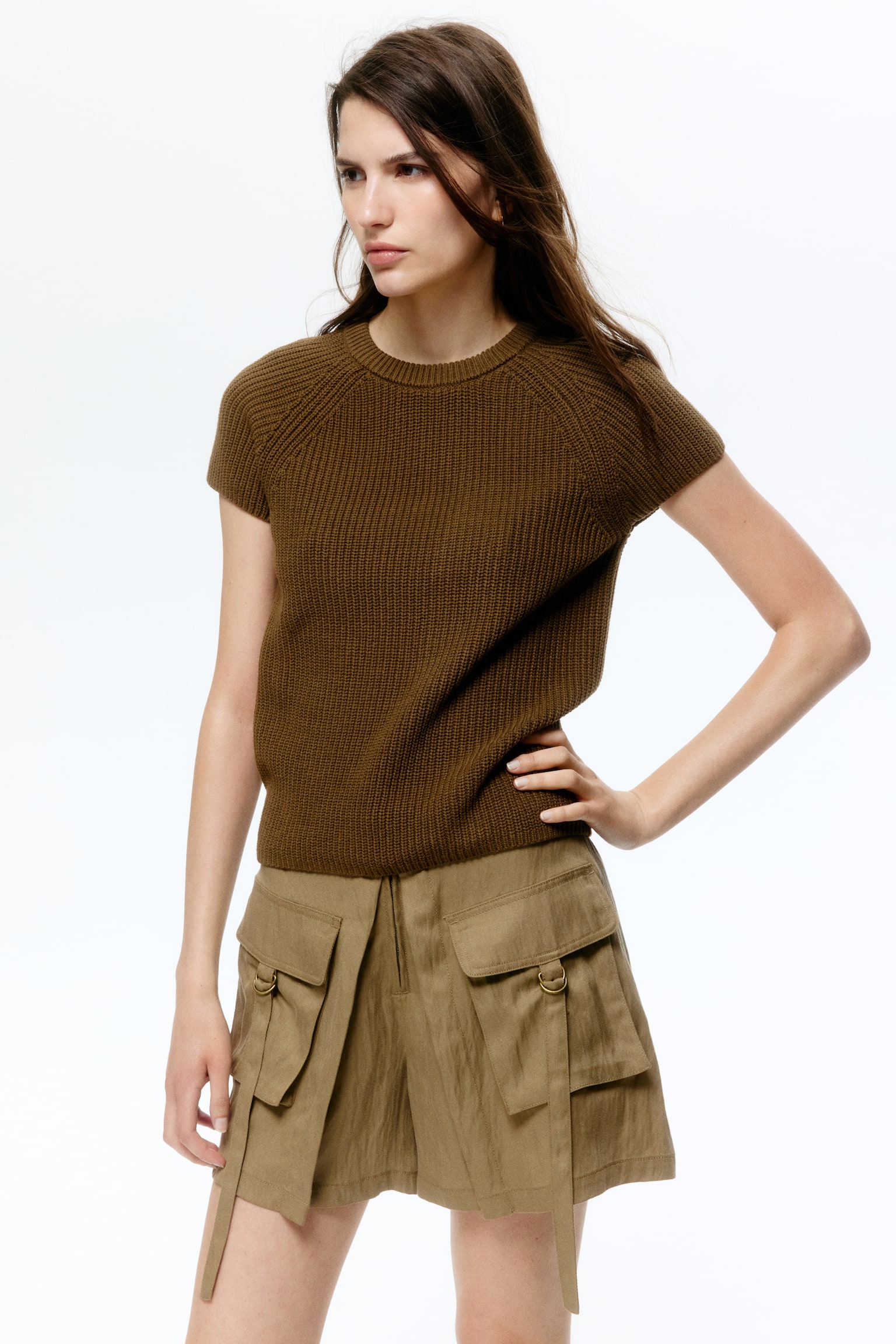 Knitted top - Brown/Light beige - 1