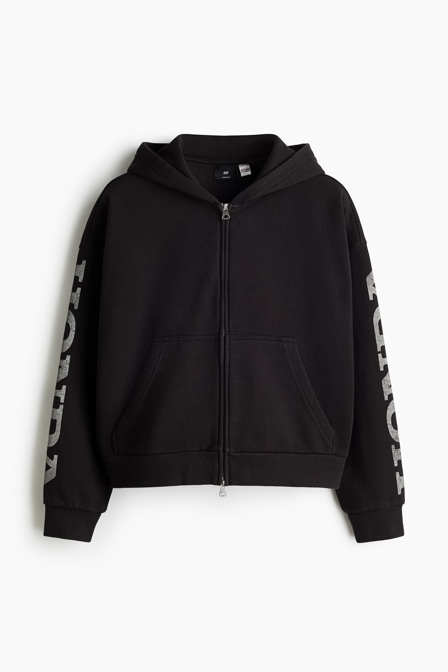 Oversized Fit Printed zip-through hoodie - Black/Honda - 2