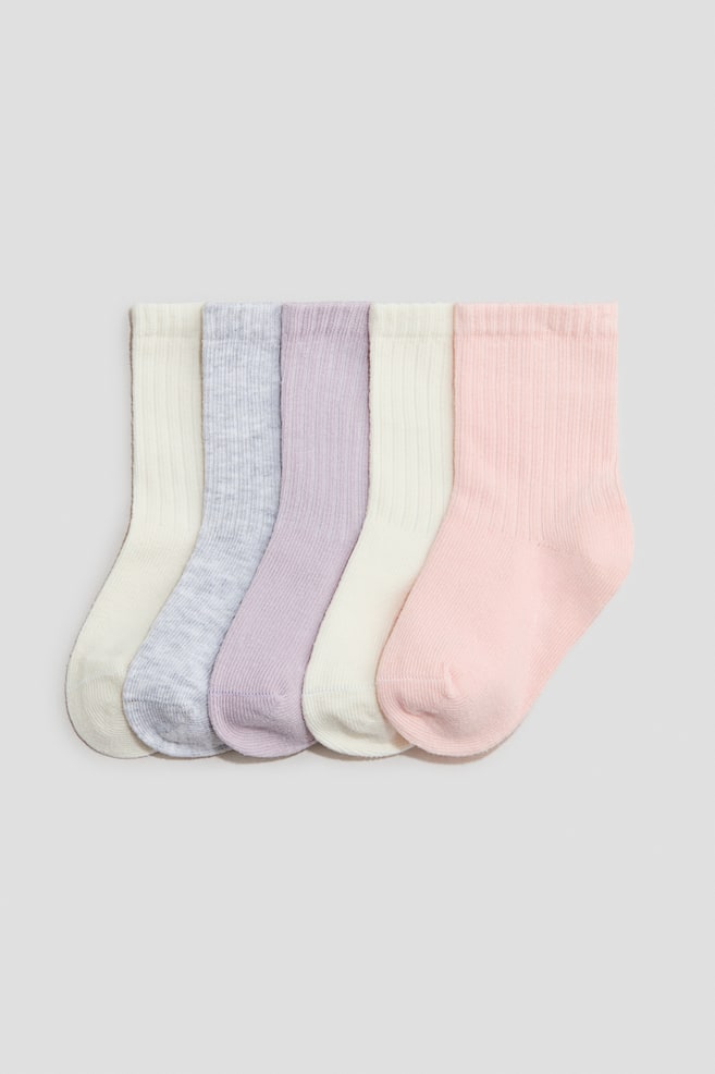 5-Pack Socks - Light pink/cream/Dark red/pink/Light beige/brown/Dark green/light beige/Dusty blue/white/Green/black/white/Blue/white/gray - 1