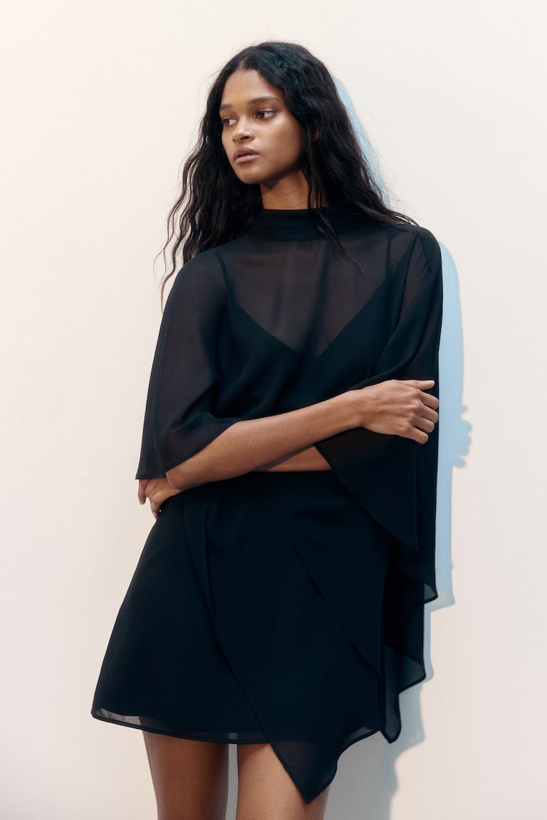little black dress with sheer top Dyer Sheer Sleeve Mini Dress Black