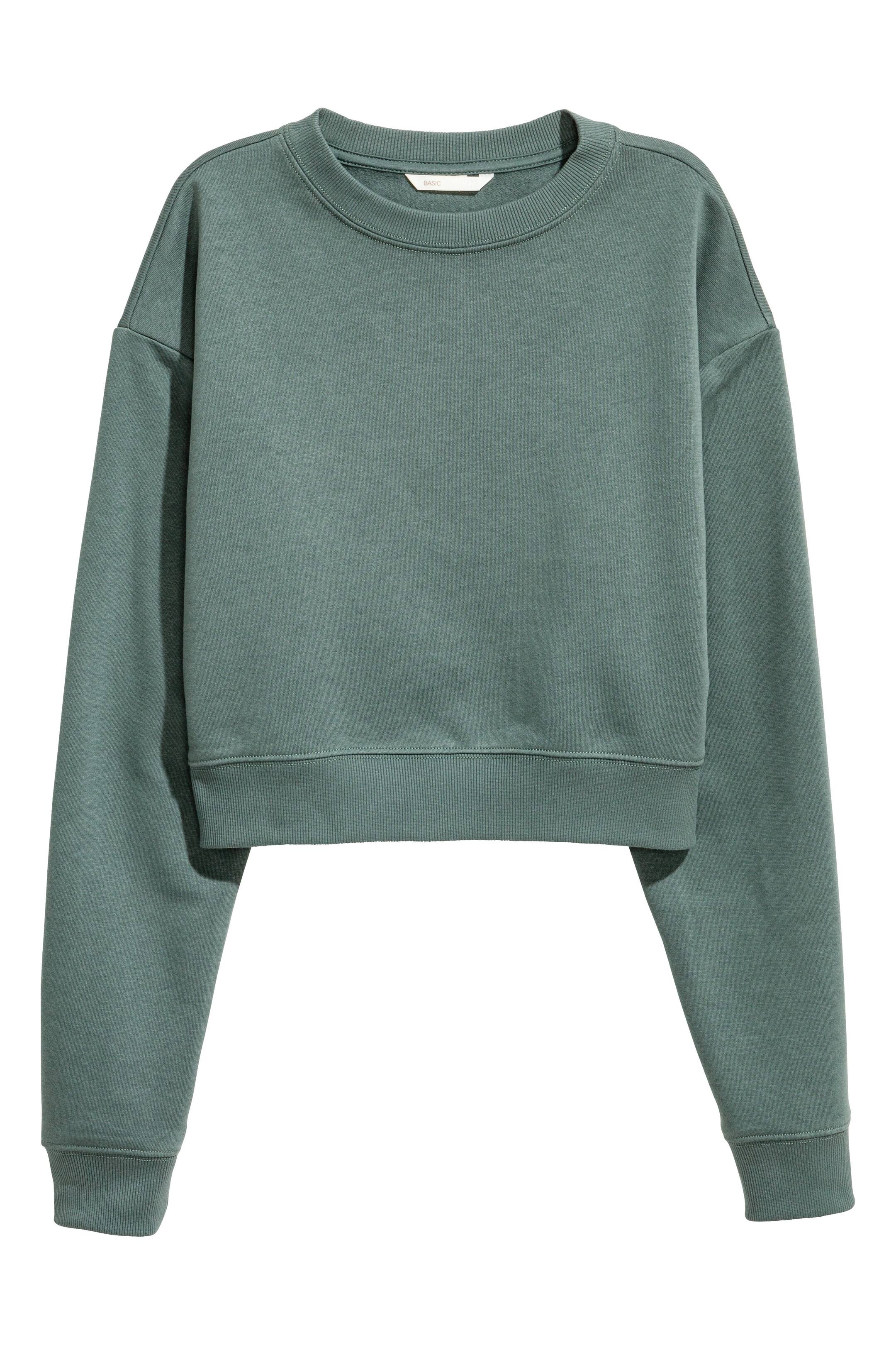 Näytä suurempi kuva: Lyhyt collegepusero - Tummanvihreä - NAISET | H&M FI 1
