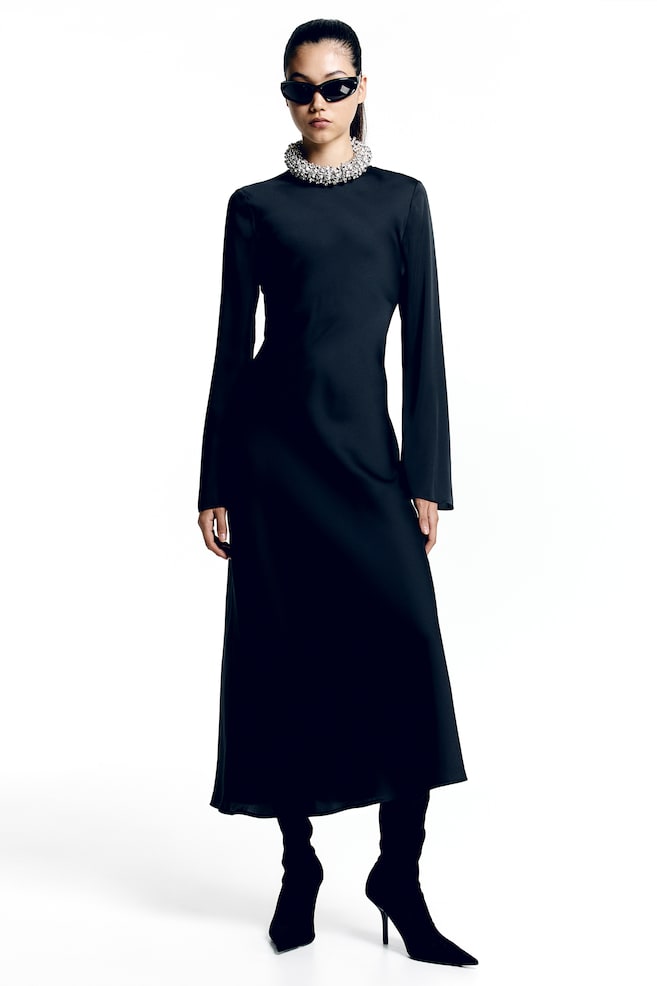 Open-backed satin dress - Black/Light grey - 7