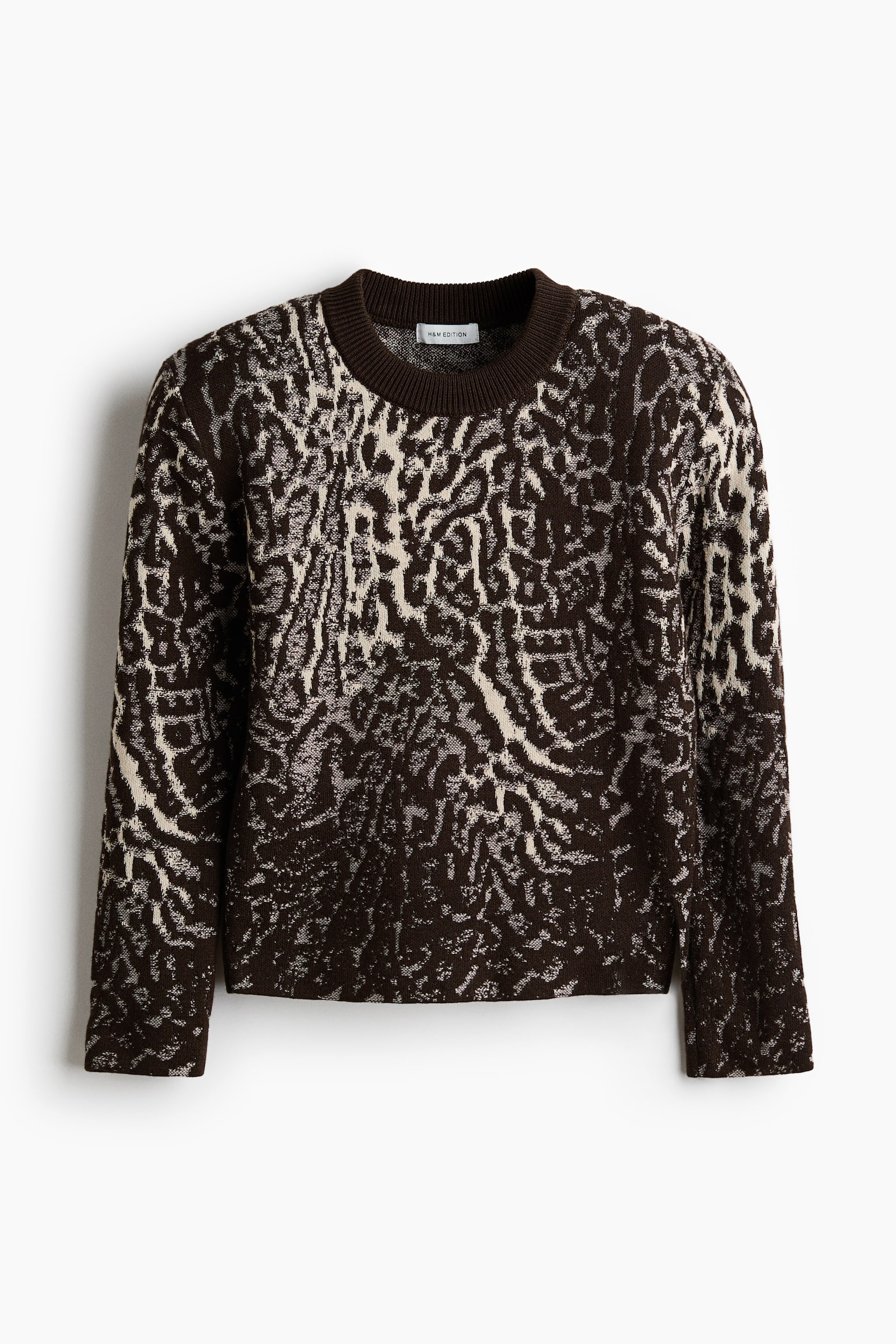 Женский свитер H&M Merino Wool with Shoulder Pads, цвет: Коричневый / Леопардовый с принтом — фото 1