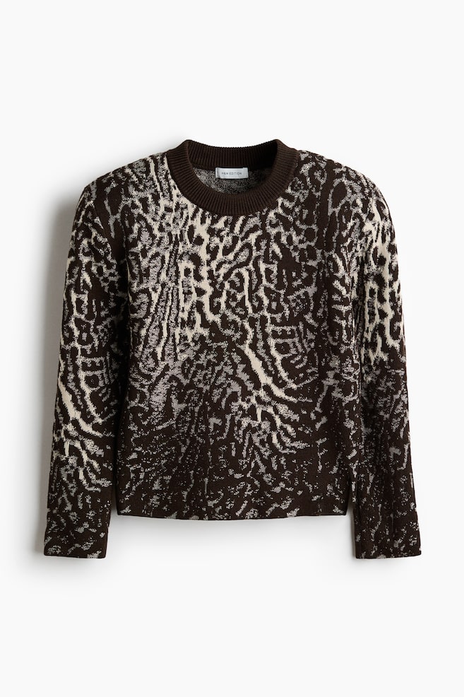 Shoulder-pad merino wool jumper - Dark brown/Leopard print - 1