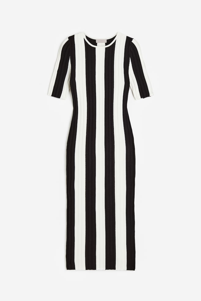 Rib-knit dress - Black/Striped - 1