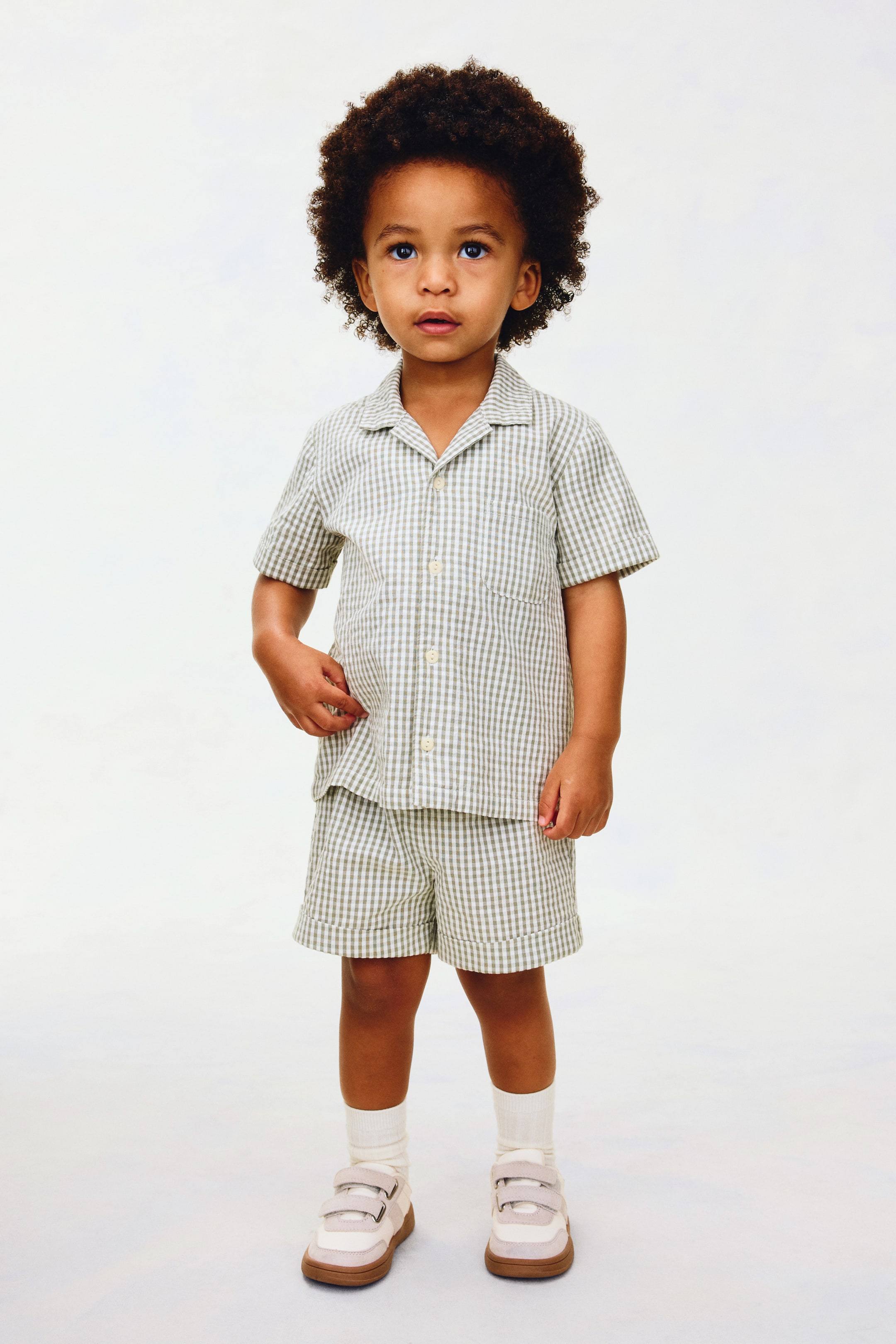 Vis større bilde: 2-delt sett i seersucker av bomull - Light khaki green/White checked - Kids | H&M NO 1