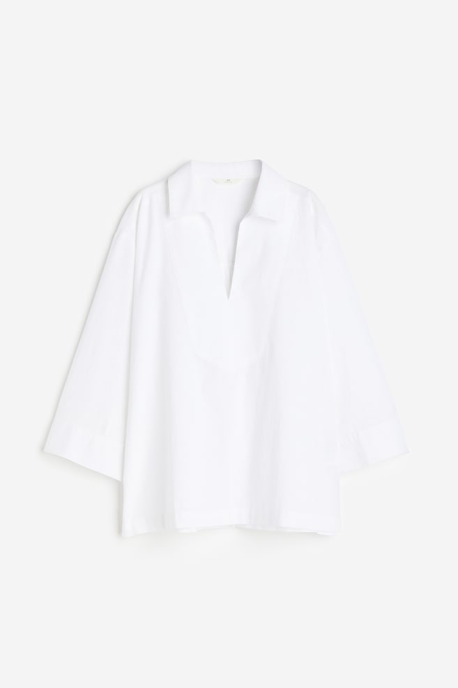 Linen-blend popover shirt - White/Black - 2